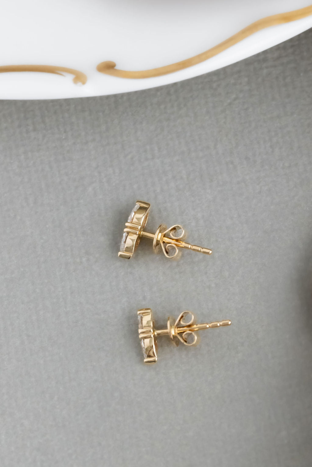 Two Pear Diamond Bar Stud Earrings