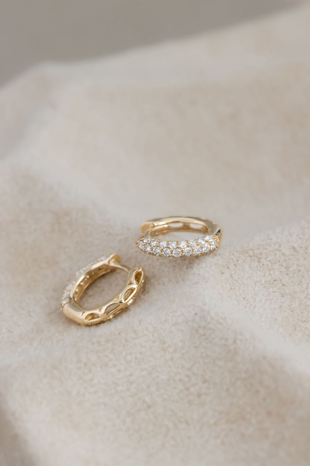 Three Row Pave Huggie Earrings