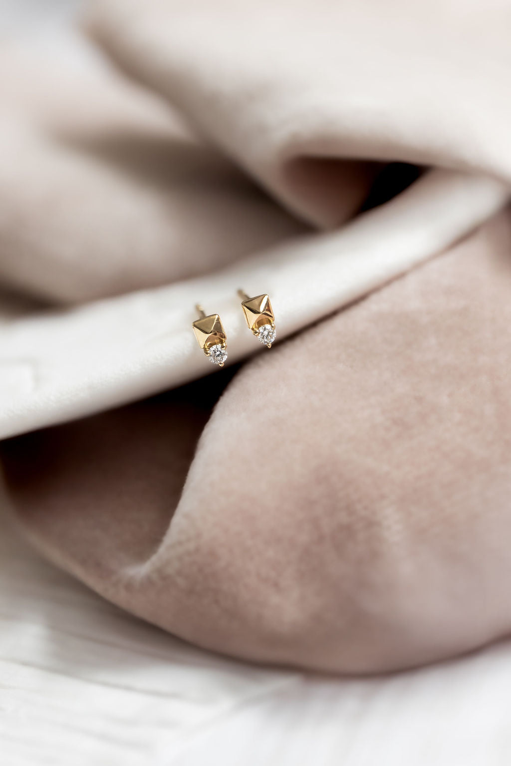 Diamond and Gold Pyramid Stud Earrings