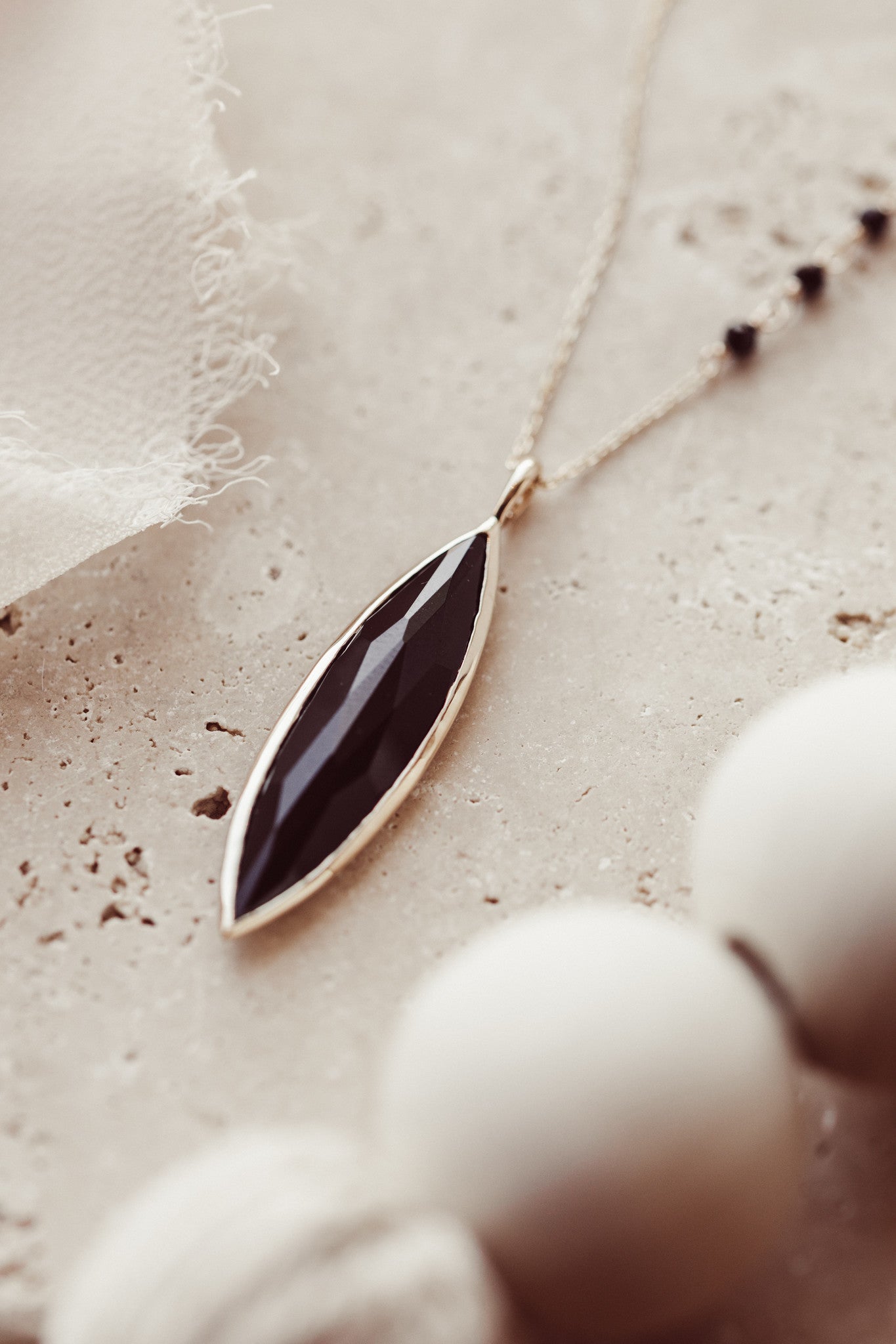 Large Black Spinel Marquise with Three Accents Necklace