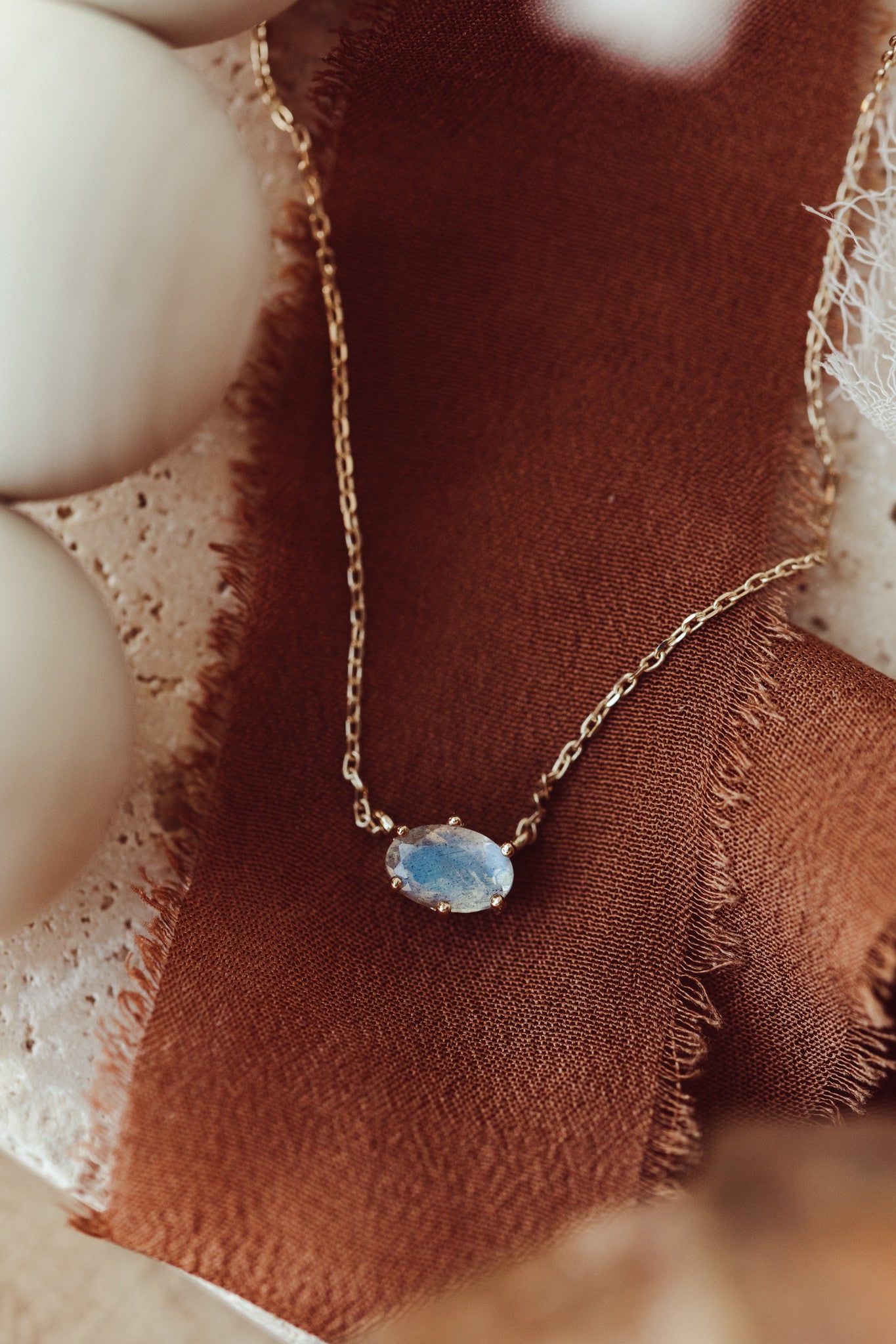 Oval Labradorite in Prongs Necklace