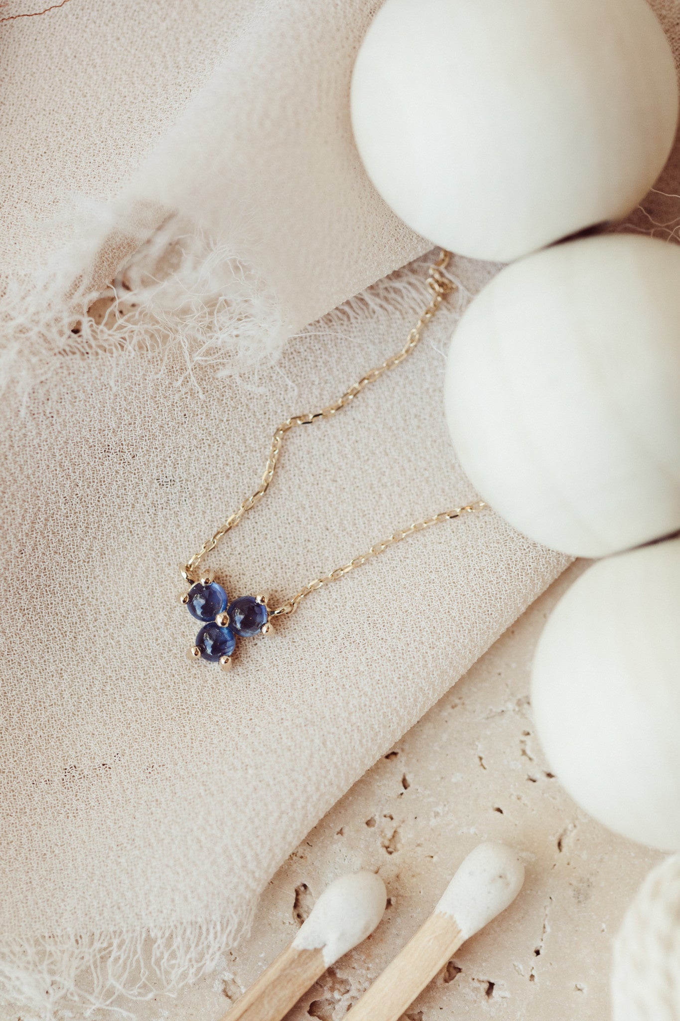 Three Round Sapphire Cluster Necklace