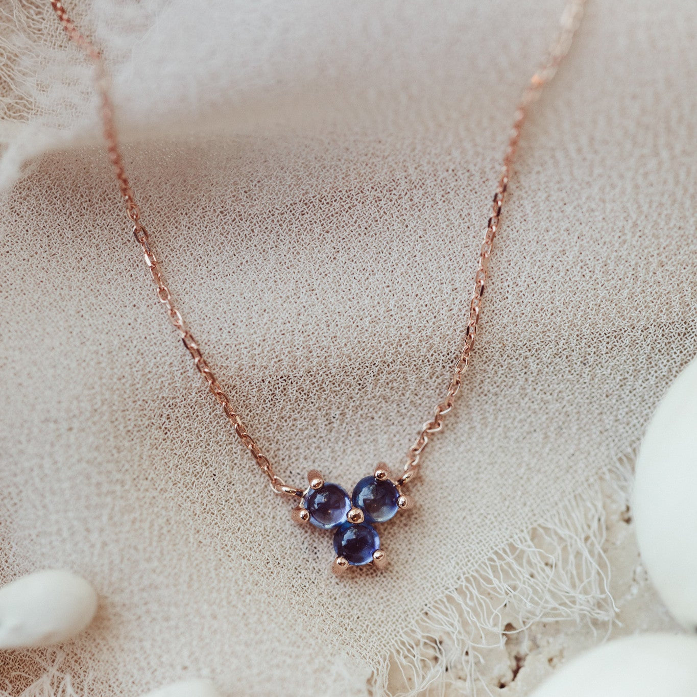 Three Round Sapphire Cluster Necklace
