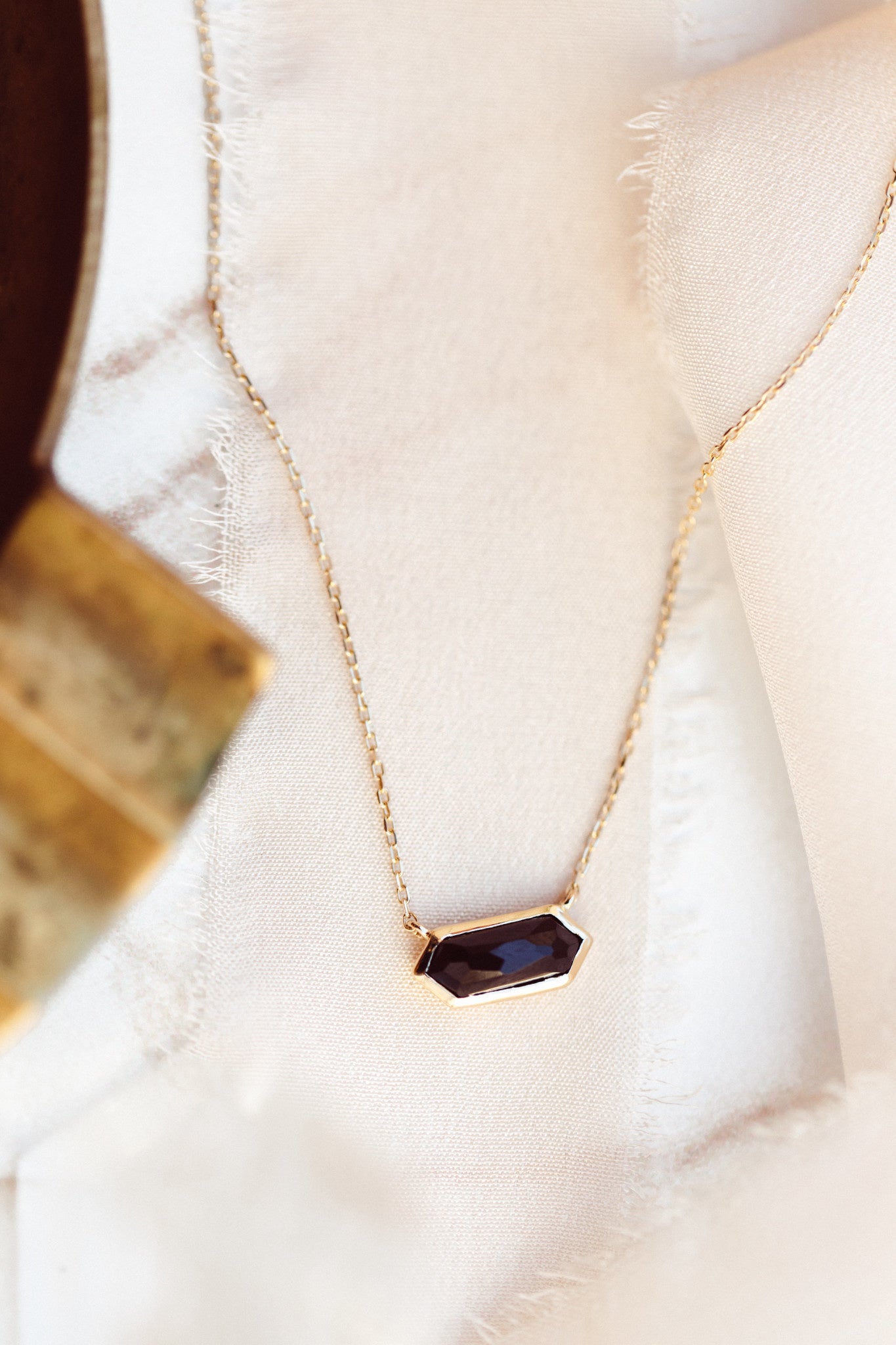 Long Hexagon Black Spinel Bezel Necklace