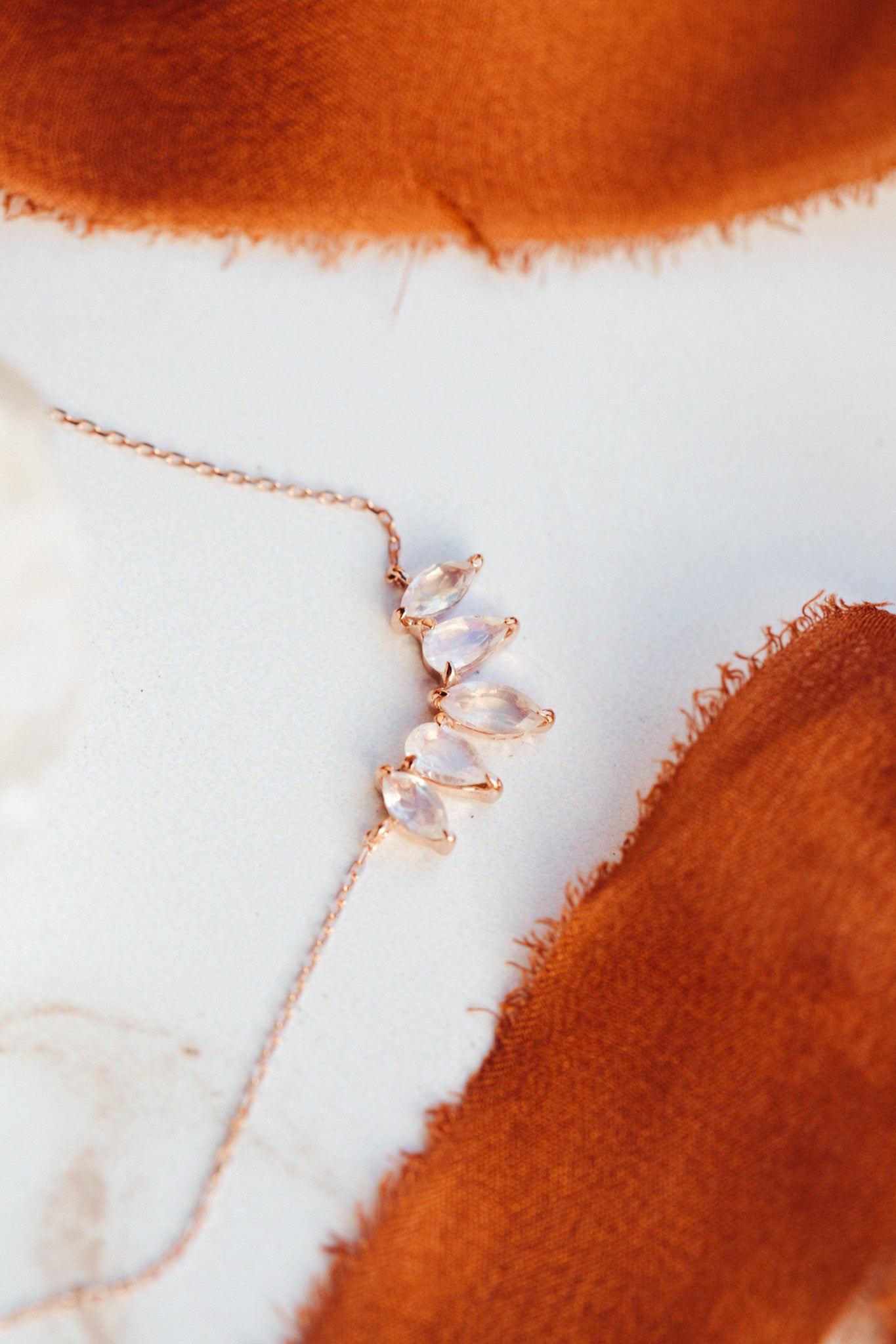 Pear and Marquise Moonstone Curved Necklace