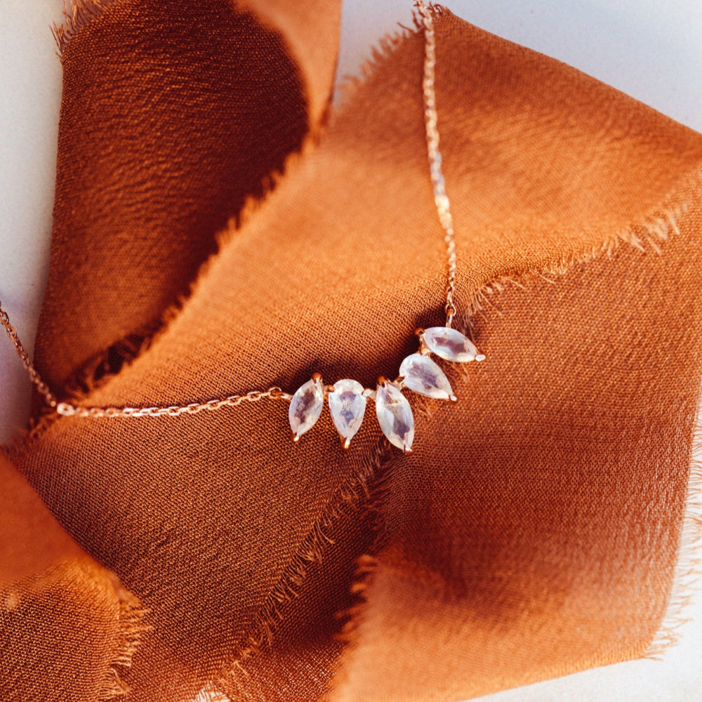 Pear and Marquise Moonstone Curved Necklace