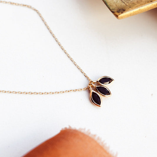 Three Marquise Black Spinel Pendants Necklace