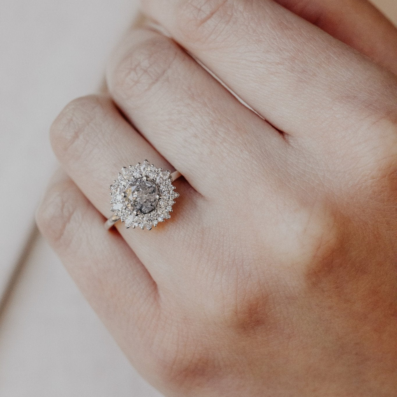 The Stella 1.14 ct Round Galaxy Diamond Halo Ring