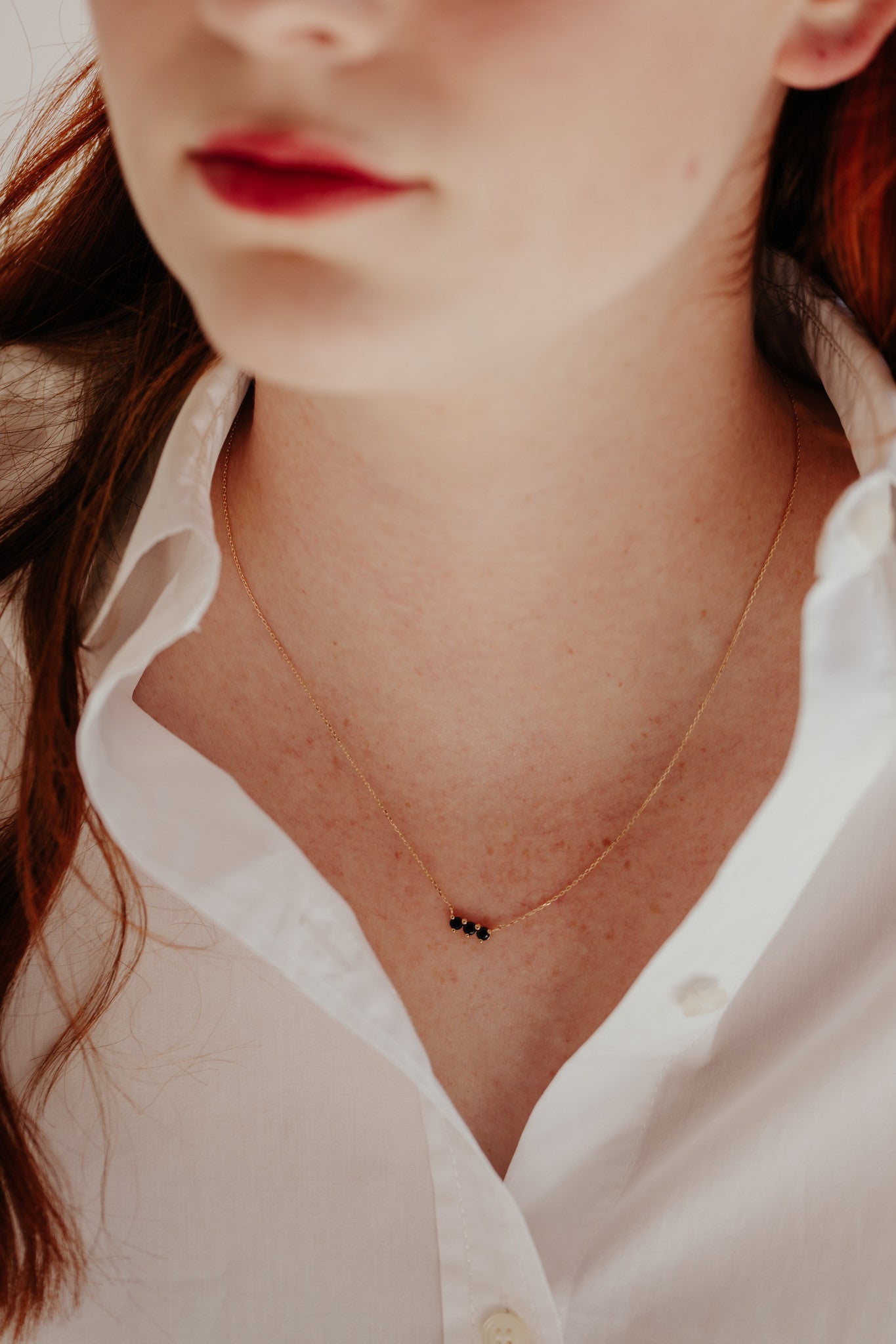 Three Round Black Spinel Bar Necklace