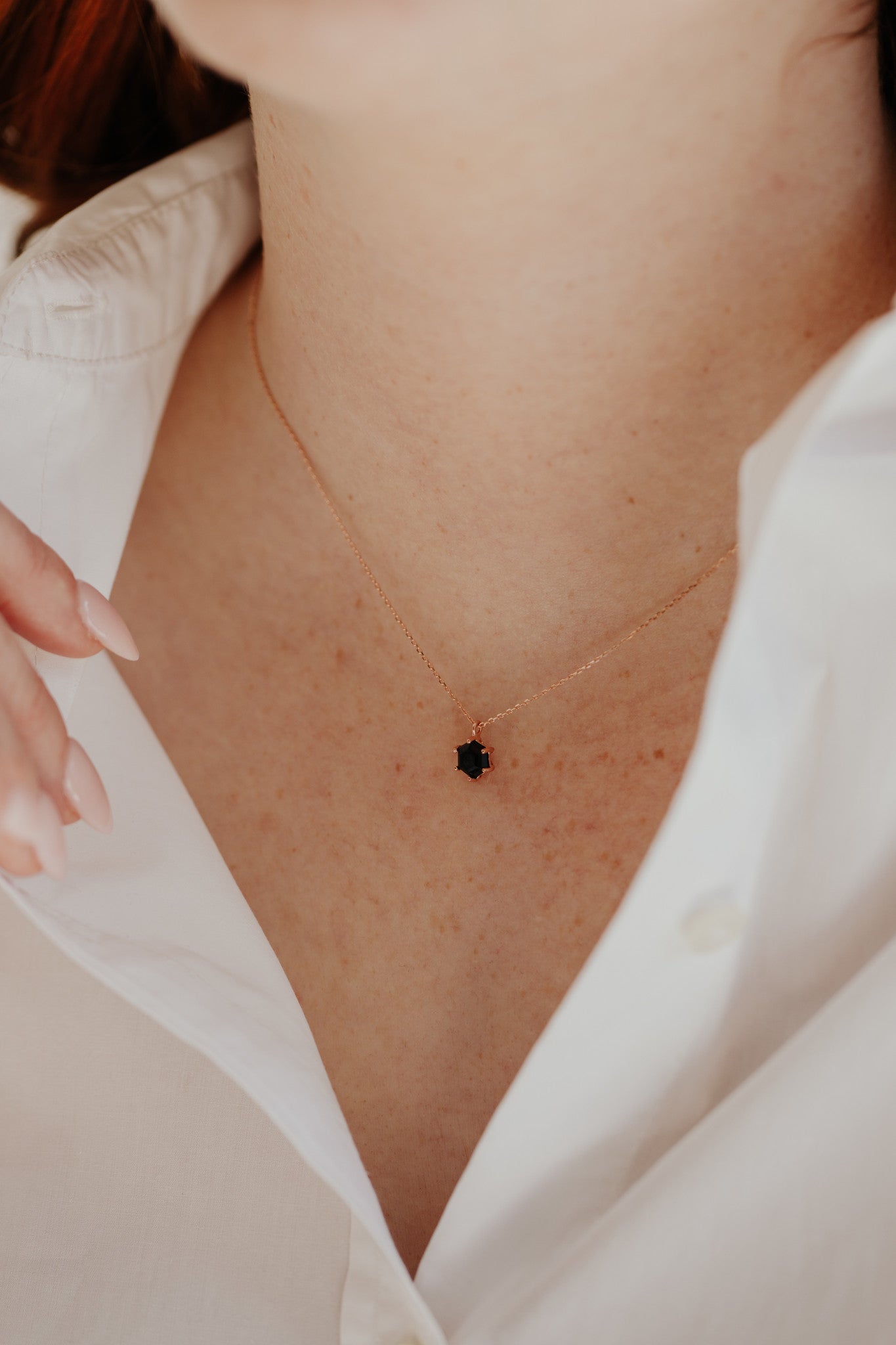 Hexagon Black Spinel 6 Prong Necklace