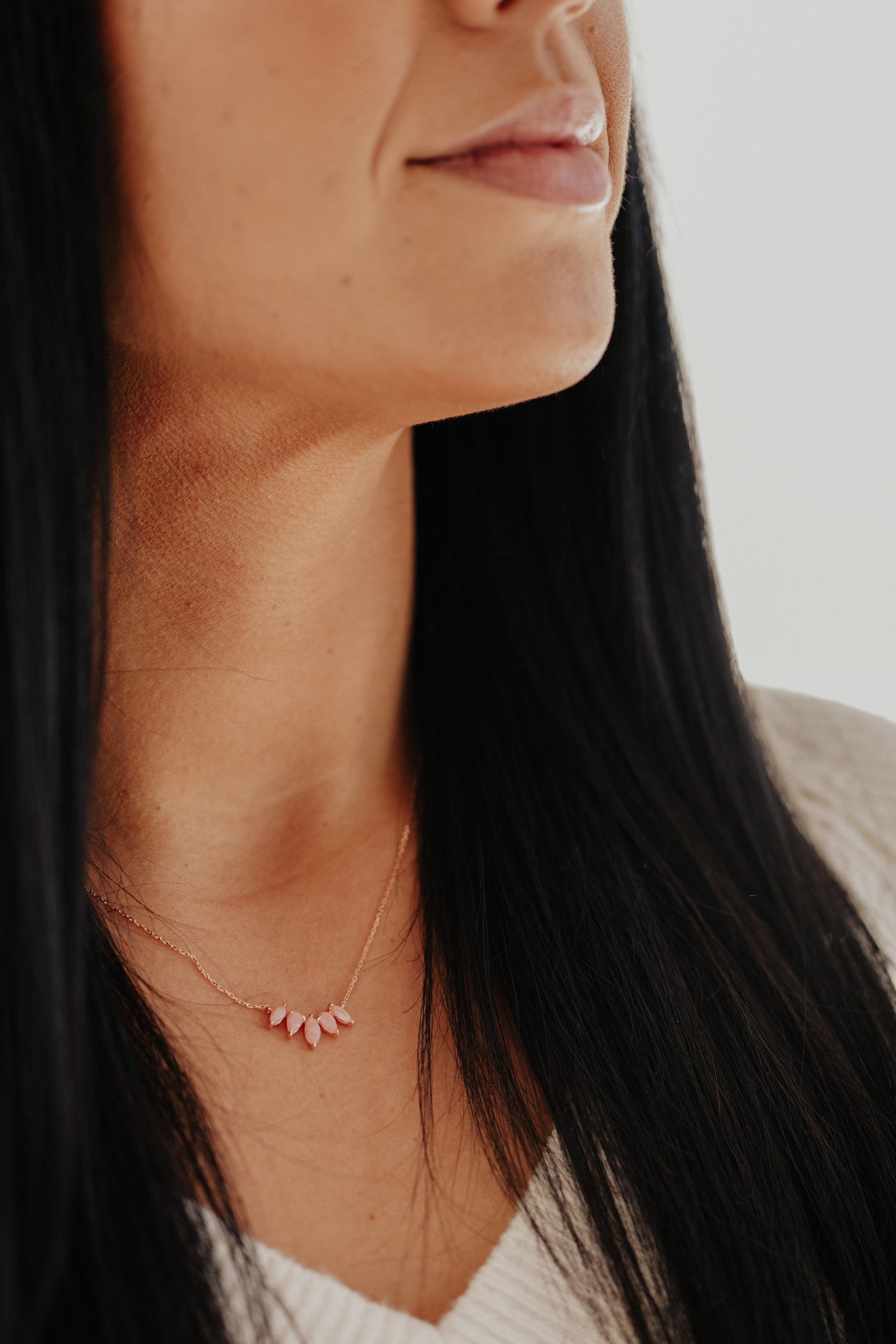 Pear and Marquise Pink Opal Curved Necklace