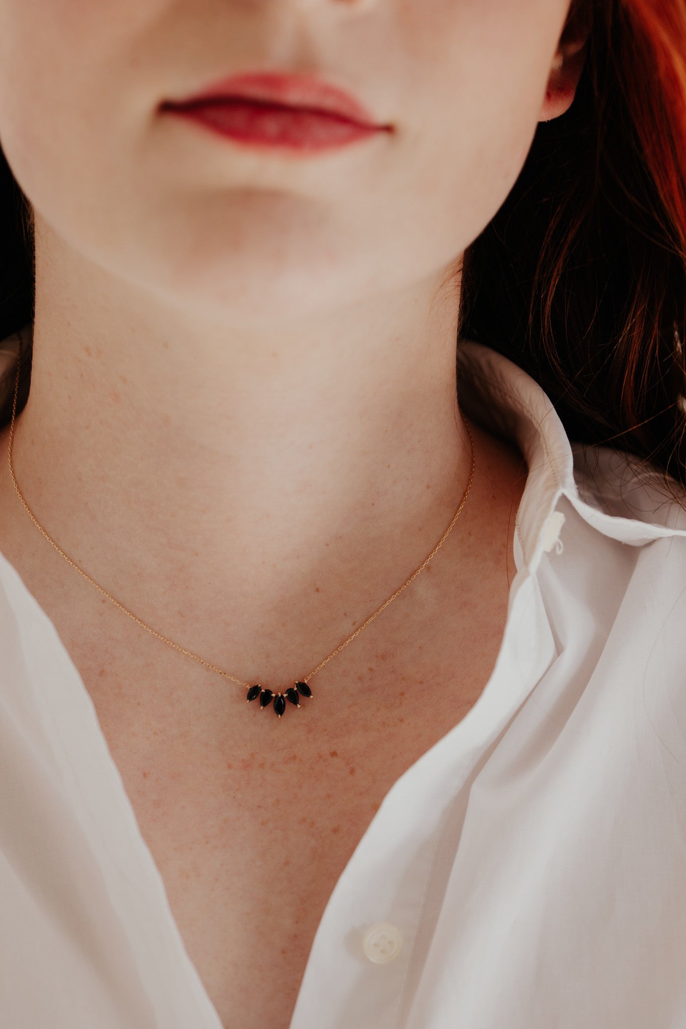 Pear and Marquise Black Spinel Curved Necklace