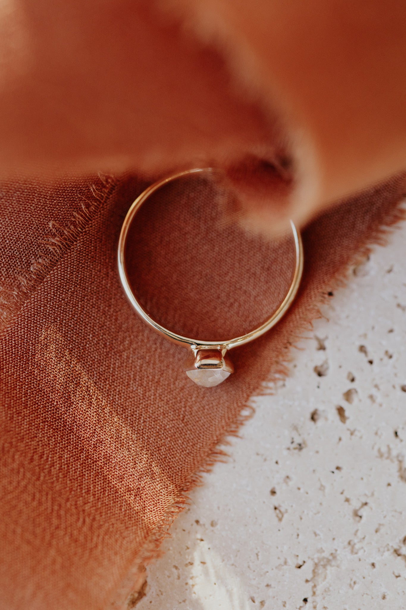 Tiny Hexagon Moonstone Bezel Ring