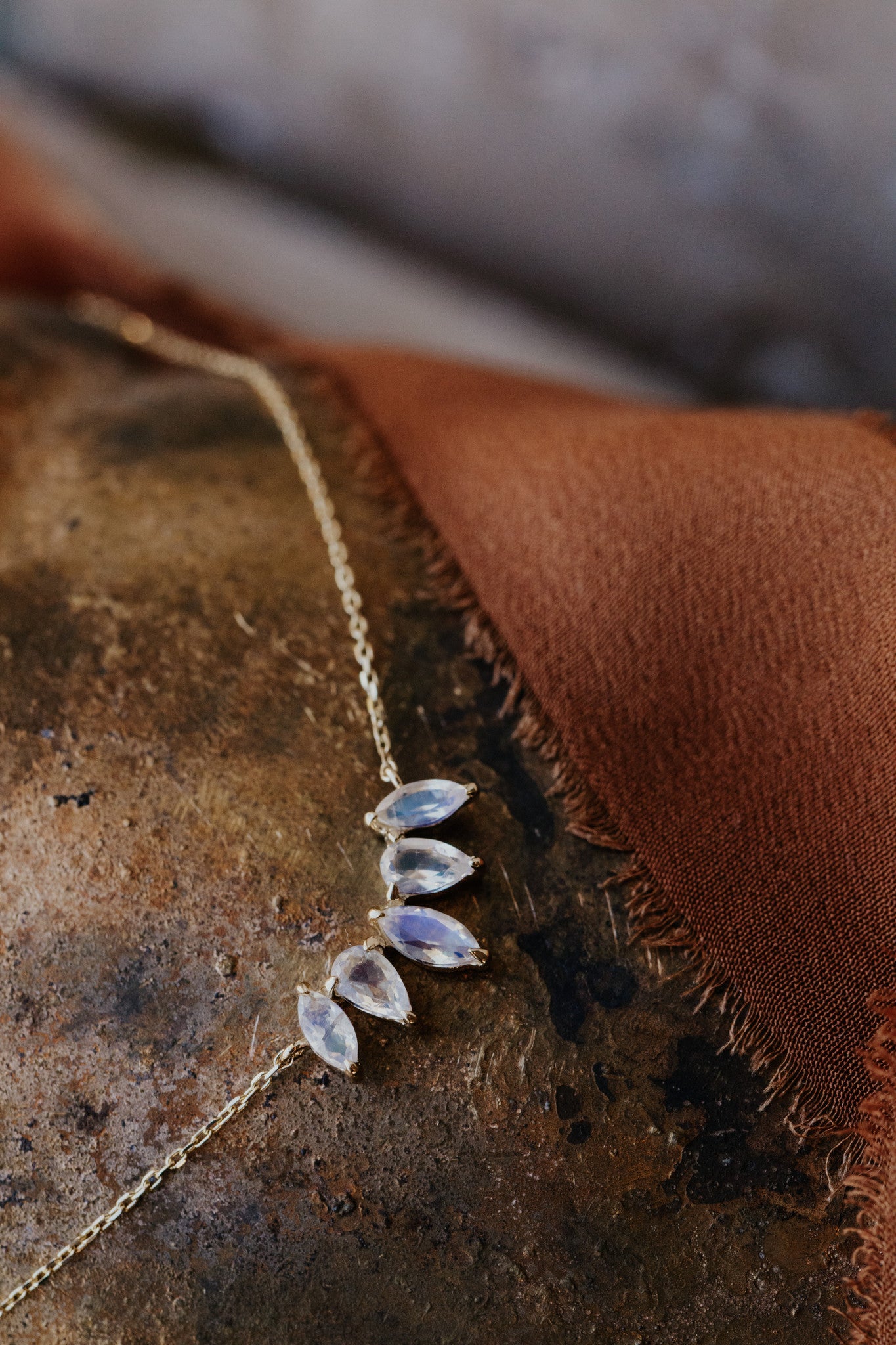 Pear and Marquise Moonstone Curved Necklace