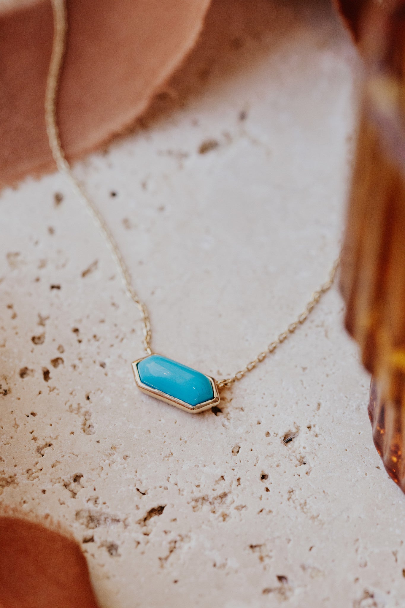 Long Hexagon Turquoise Bezel Necklace