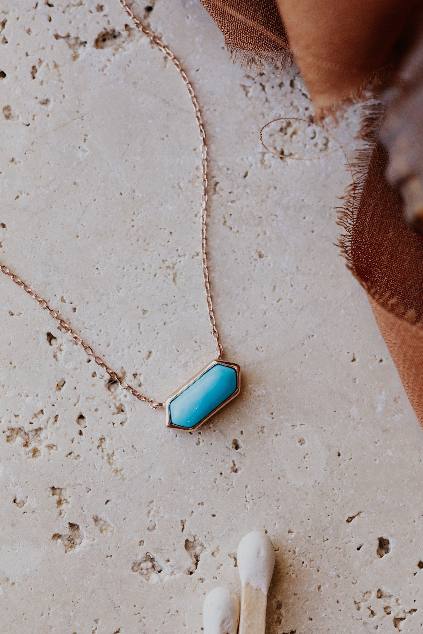 Long Hexagon Turquoise Bezel Necklace