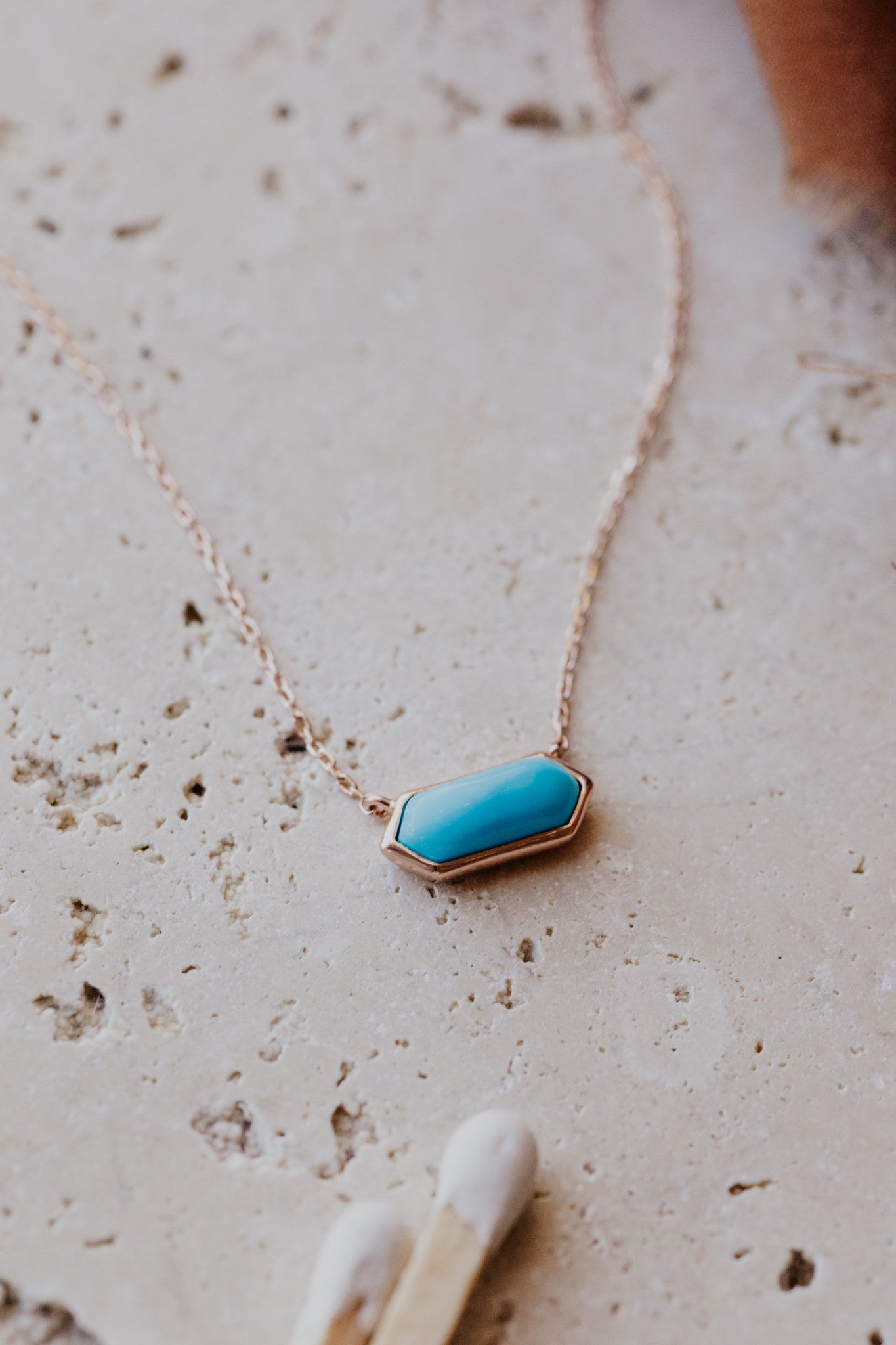 Long Hexagon Turquoise Bezel Necklace