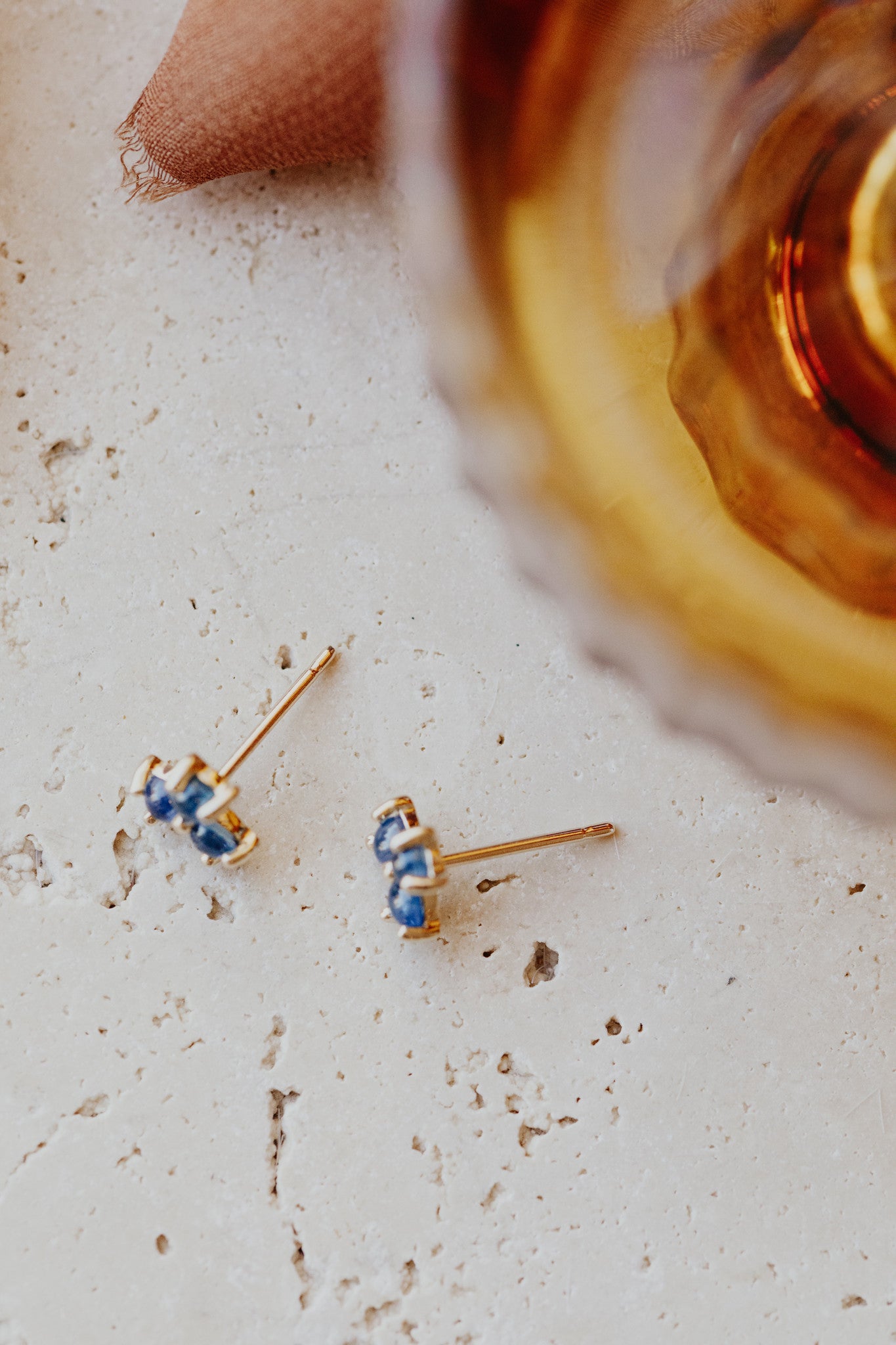 Three Round Sapphire Cluster Stud Earrings