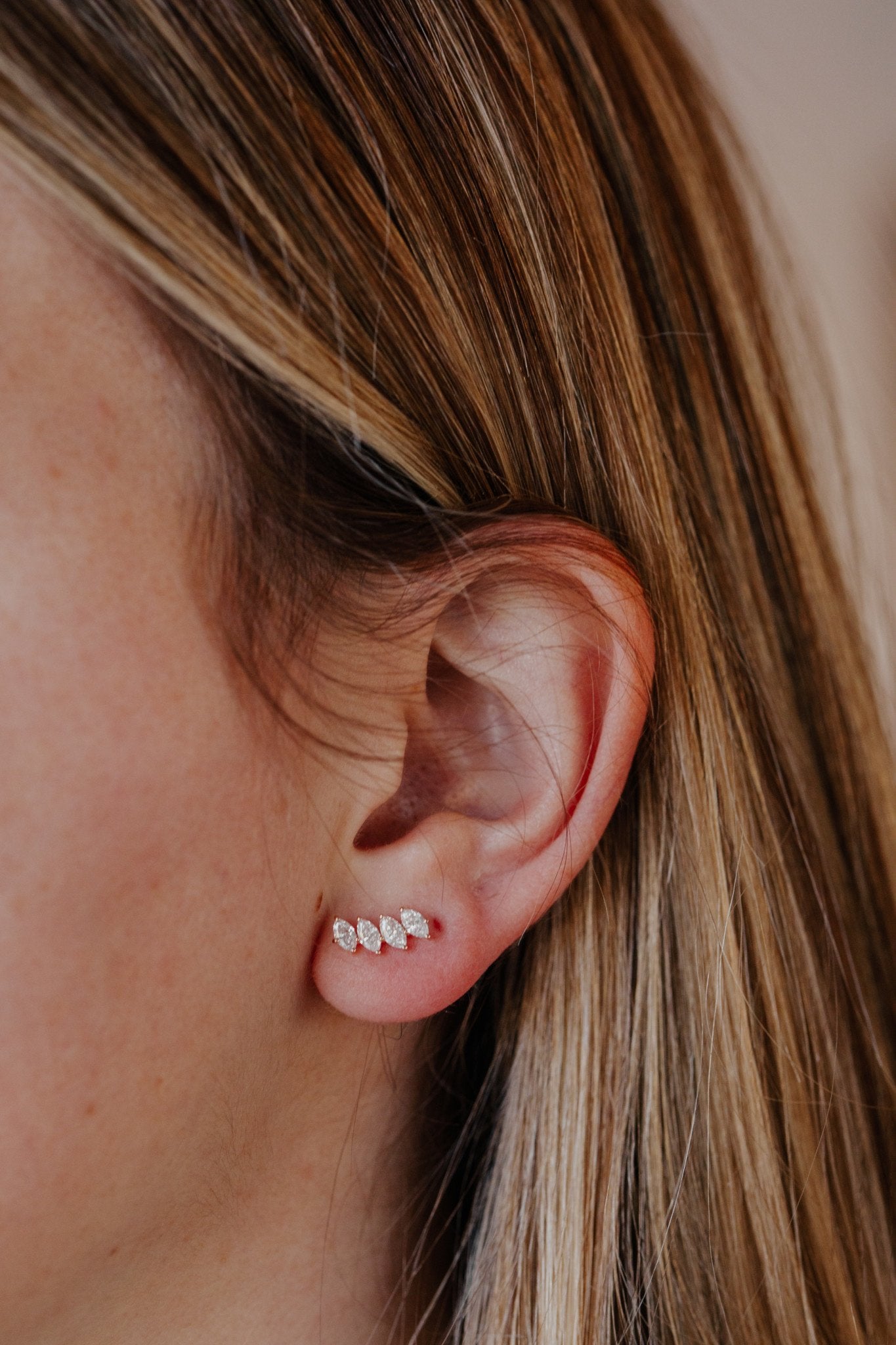Four Marquise Diamond Curved Stud Earrings