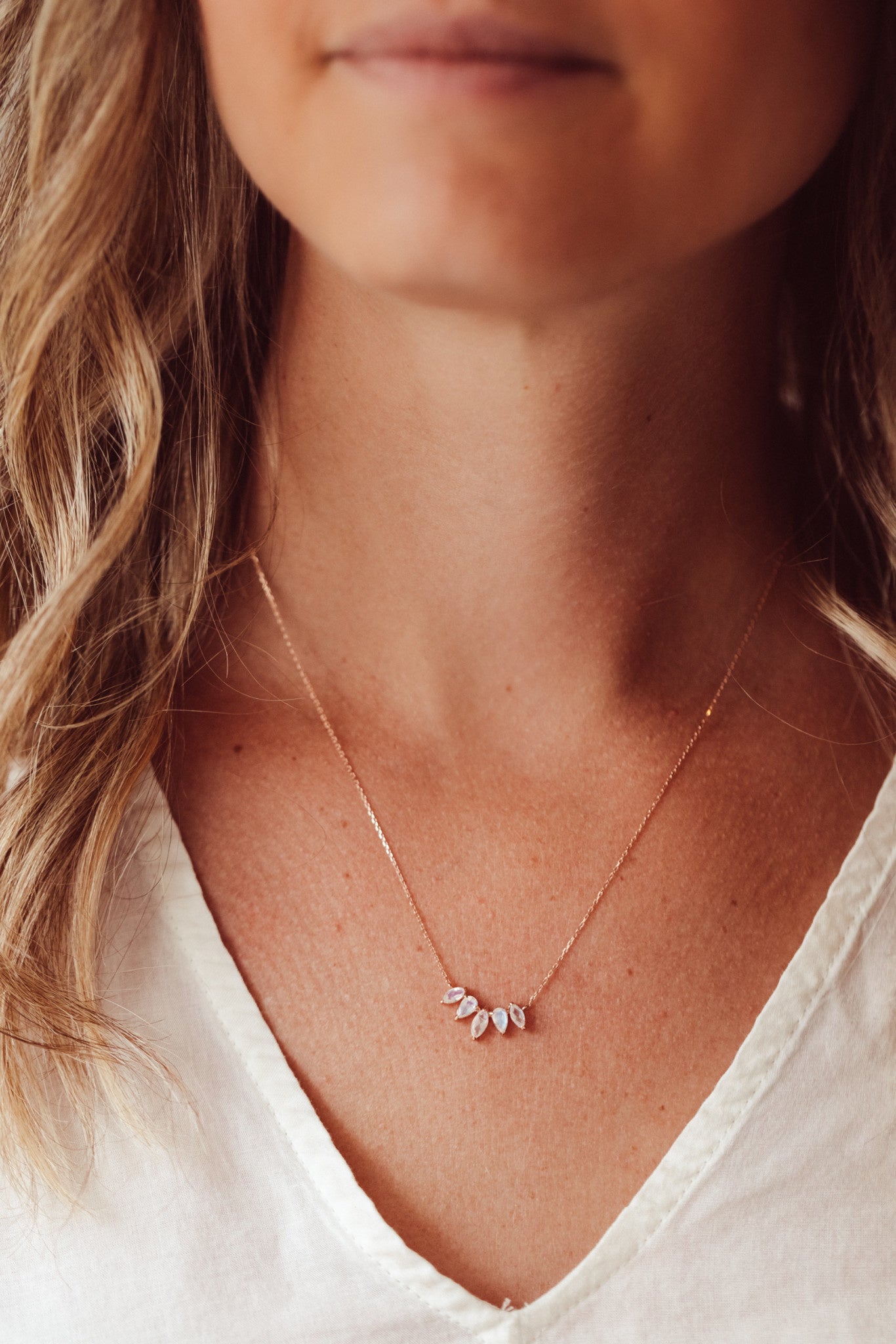 Pear and Marquise Moonstone Curved Necklace