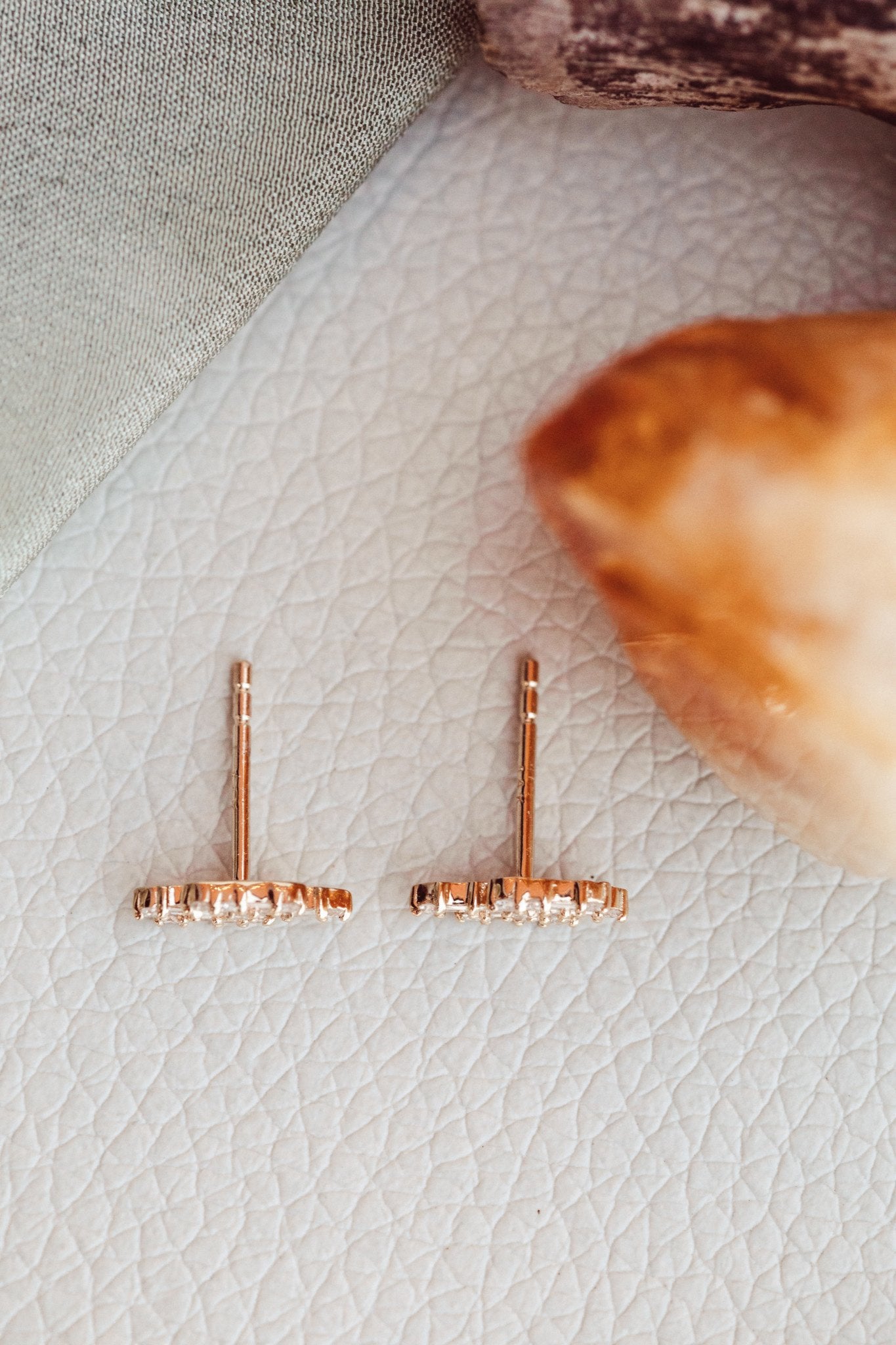 Baguette & Round Staggered Bar Diamond Earrings