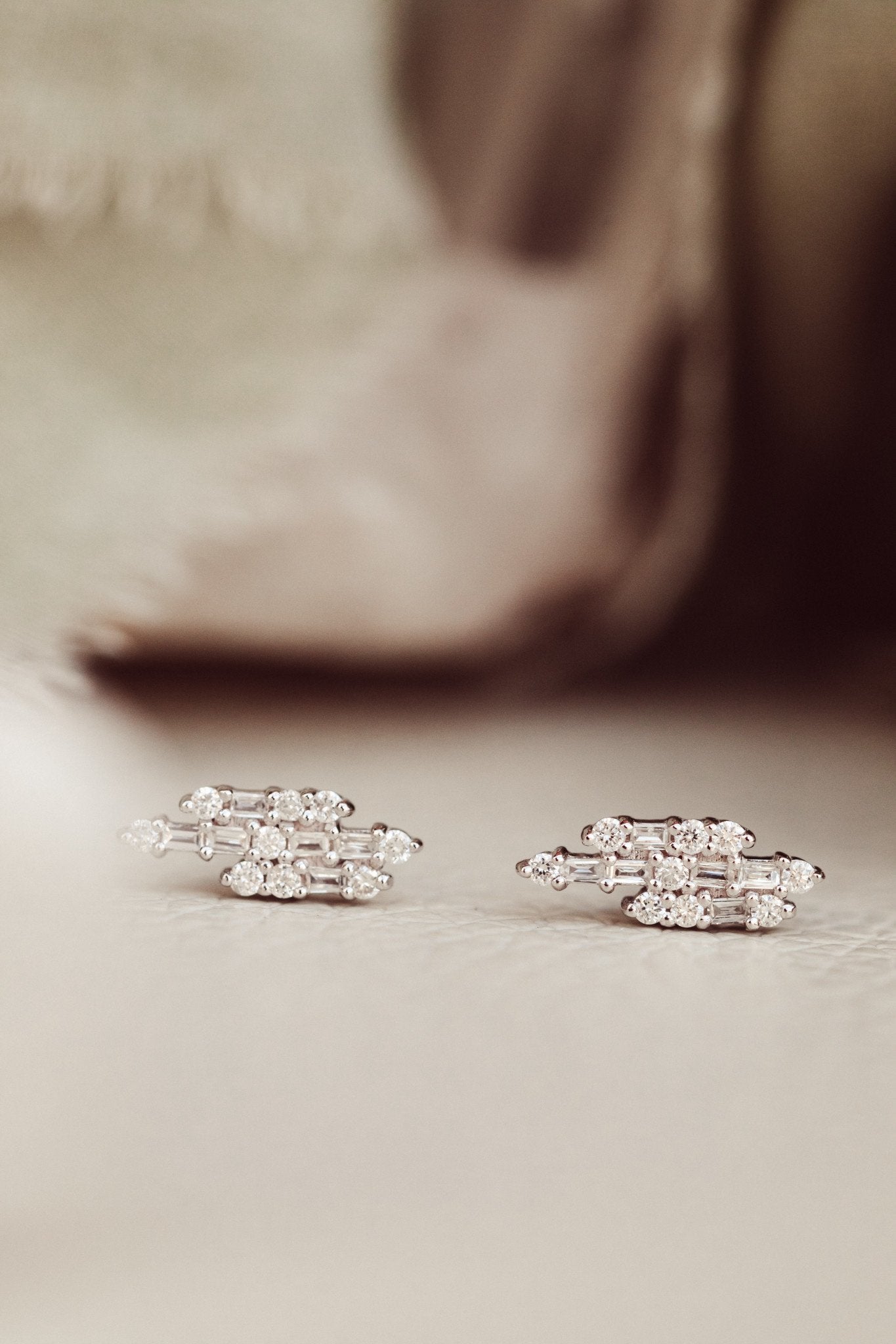Baguette & Round Staggered Bar Diamond Earrings