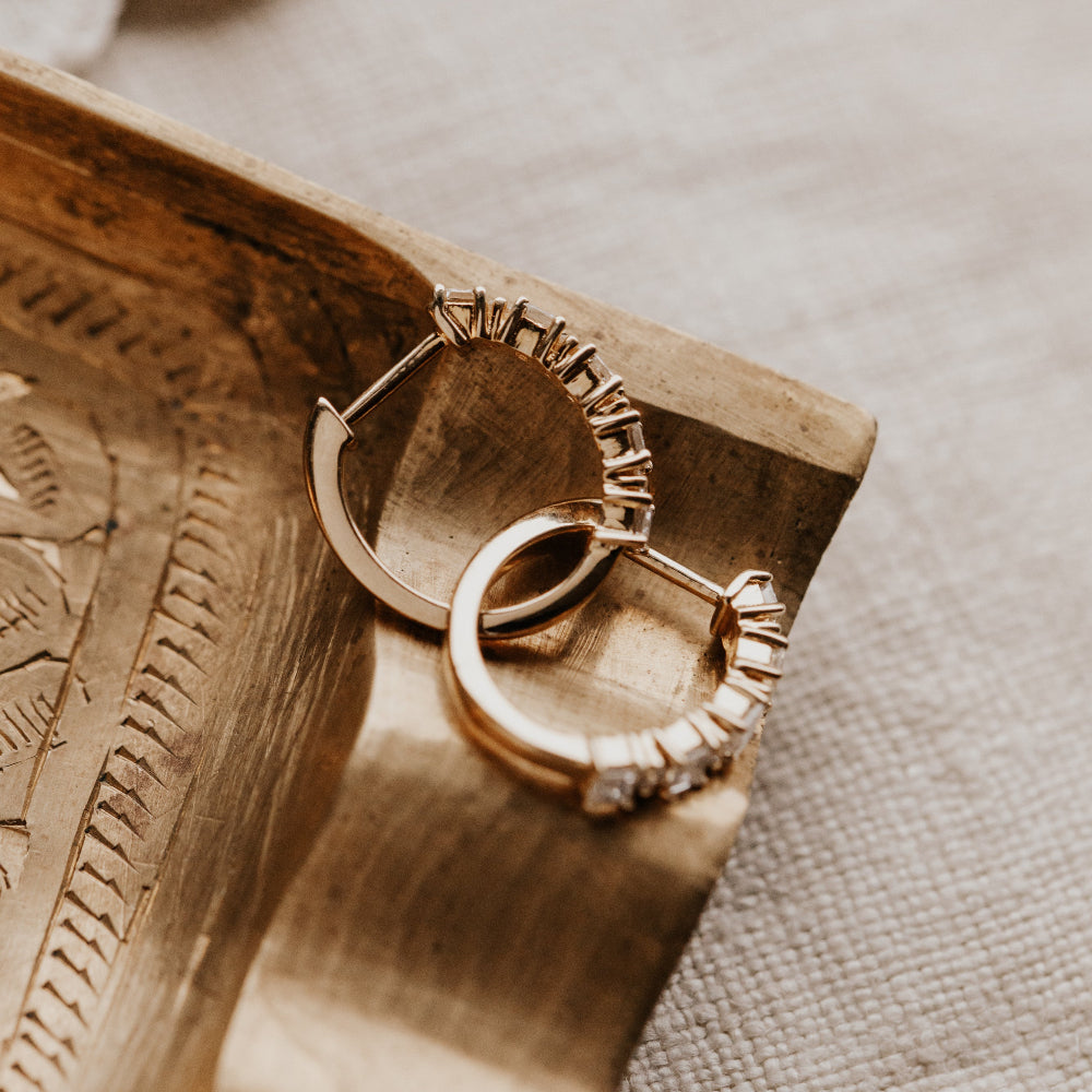 Baguette and Round Diamond Huggie Earrings
