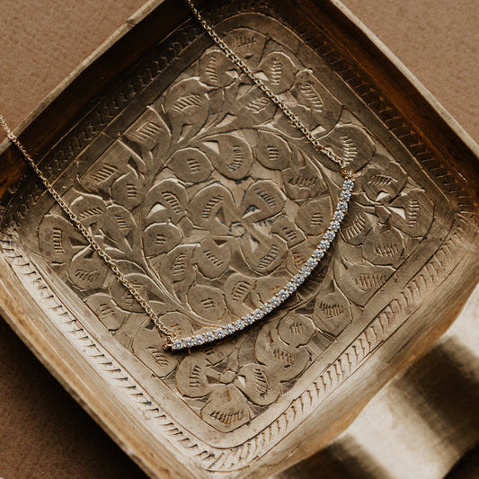 Curved Pave Diamond Bar Necklace