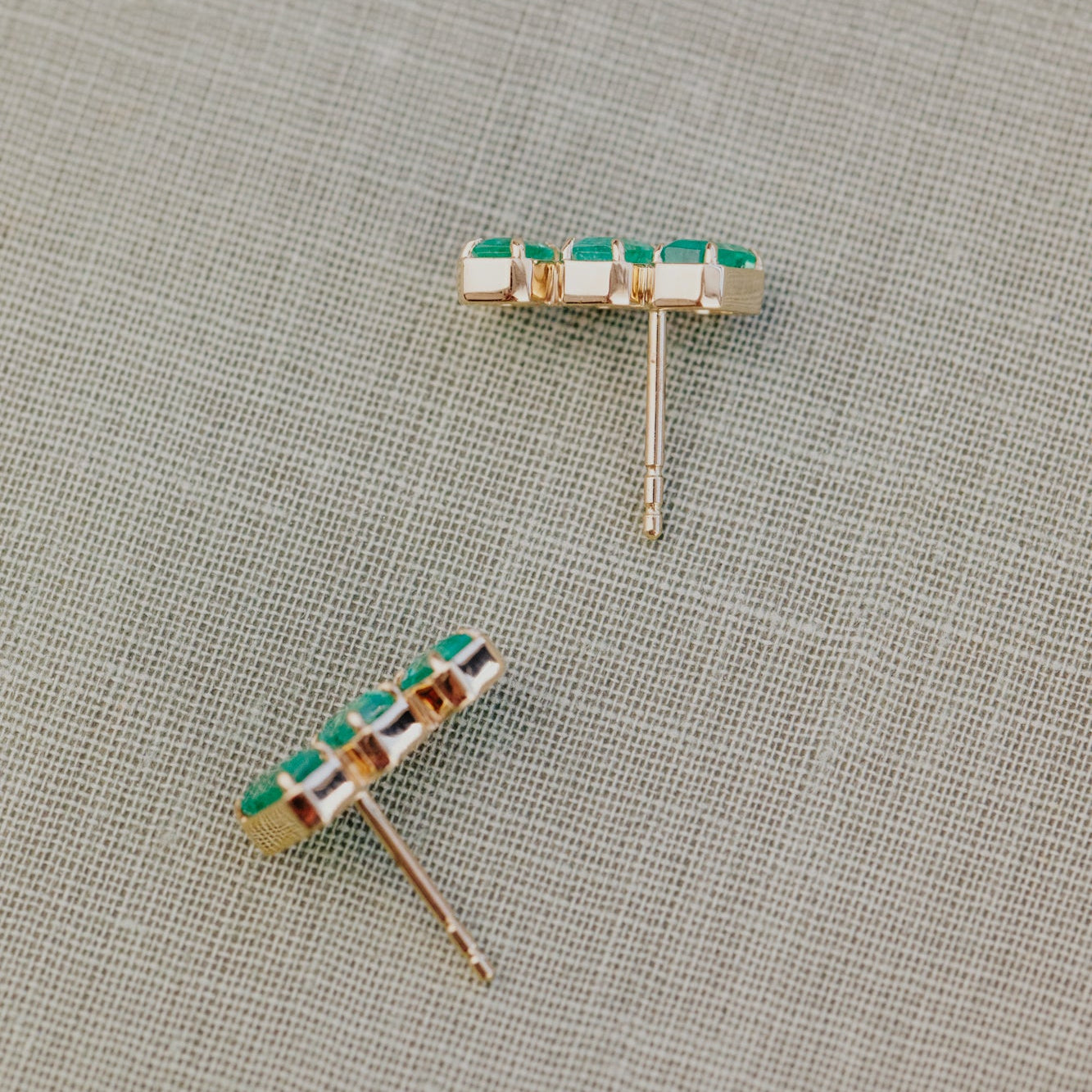 Emerald Cut Green Emerald Climber Stud Earrings