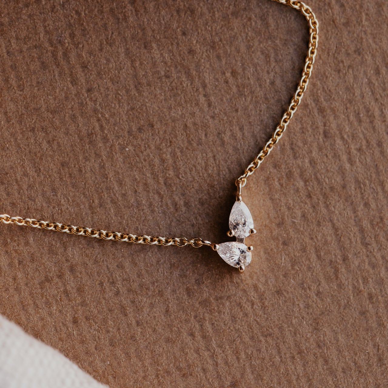 Mini Two Pear Diamonds on Chain Necklace