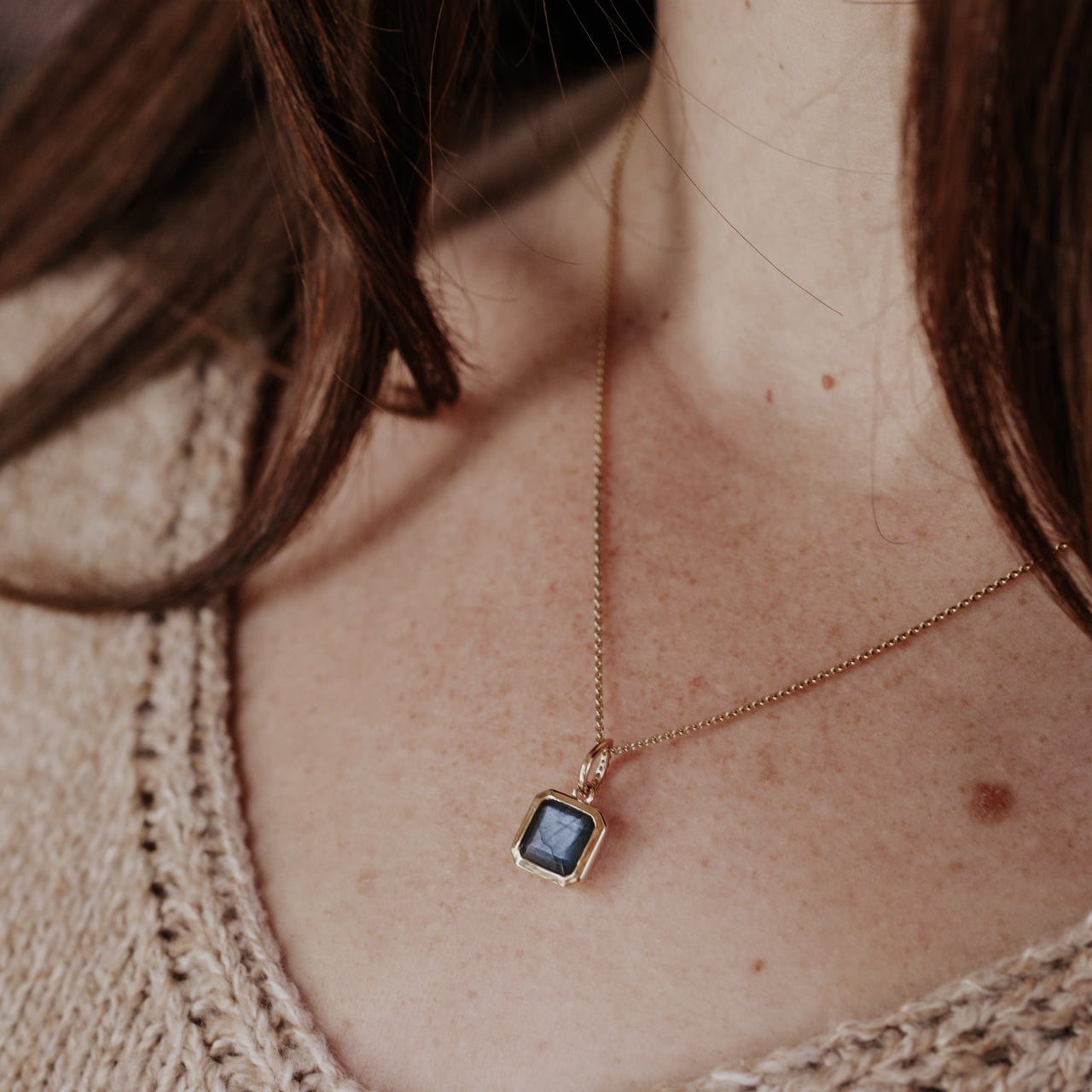 Labradorite in Bezel with Diamond Bail Necklace