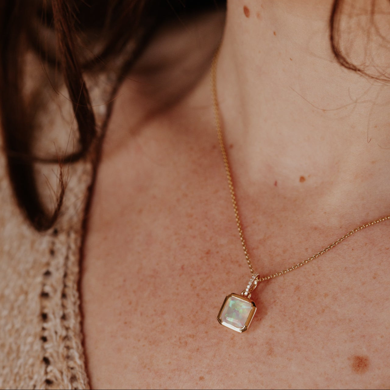 Opal in Bezel with Diamond Bail Necklace