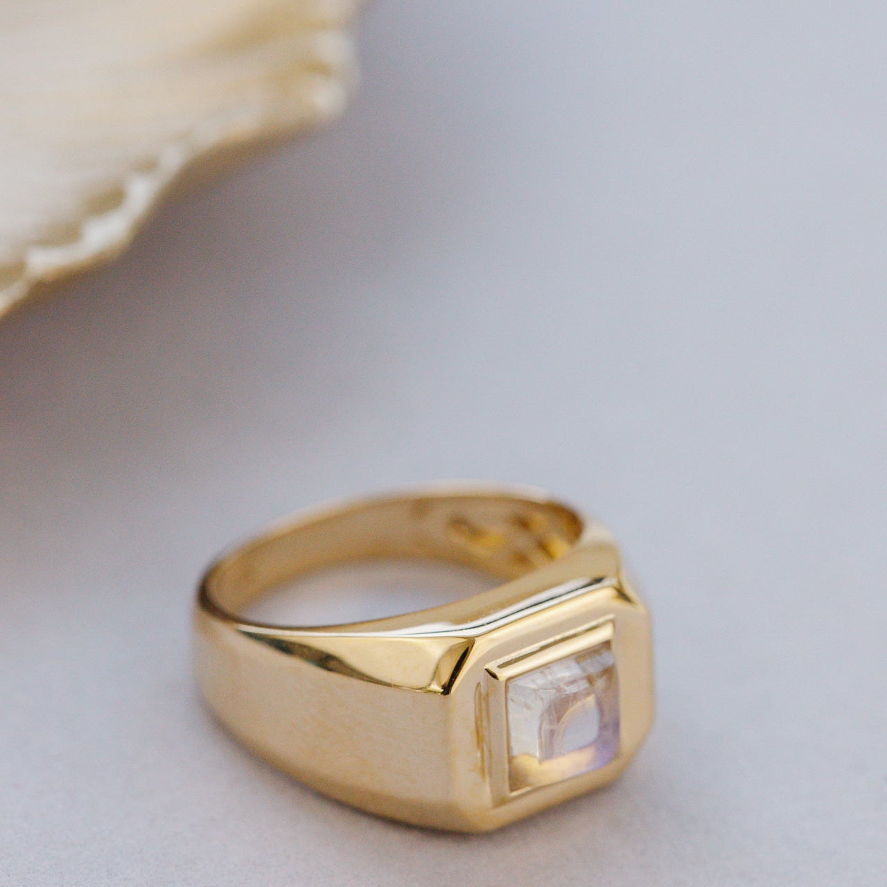 Large Signet with Rectangle Moonstone Ring