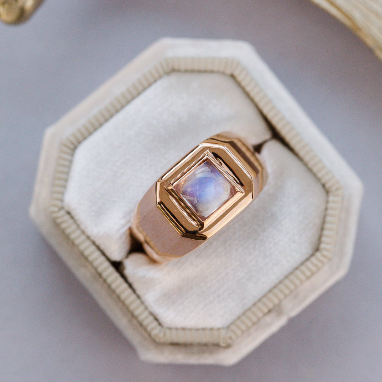 Large Signet with Rectangle Moonstone Ring