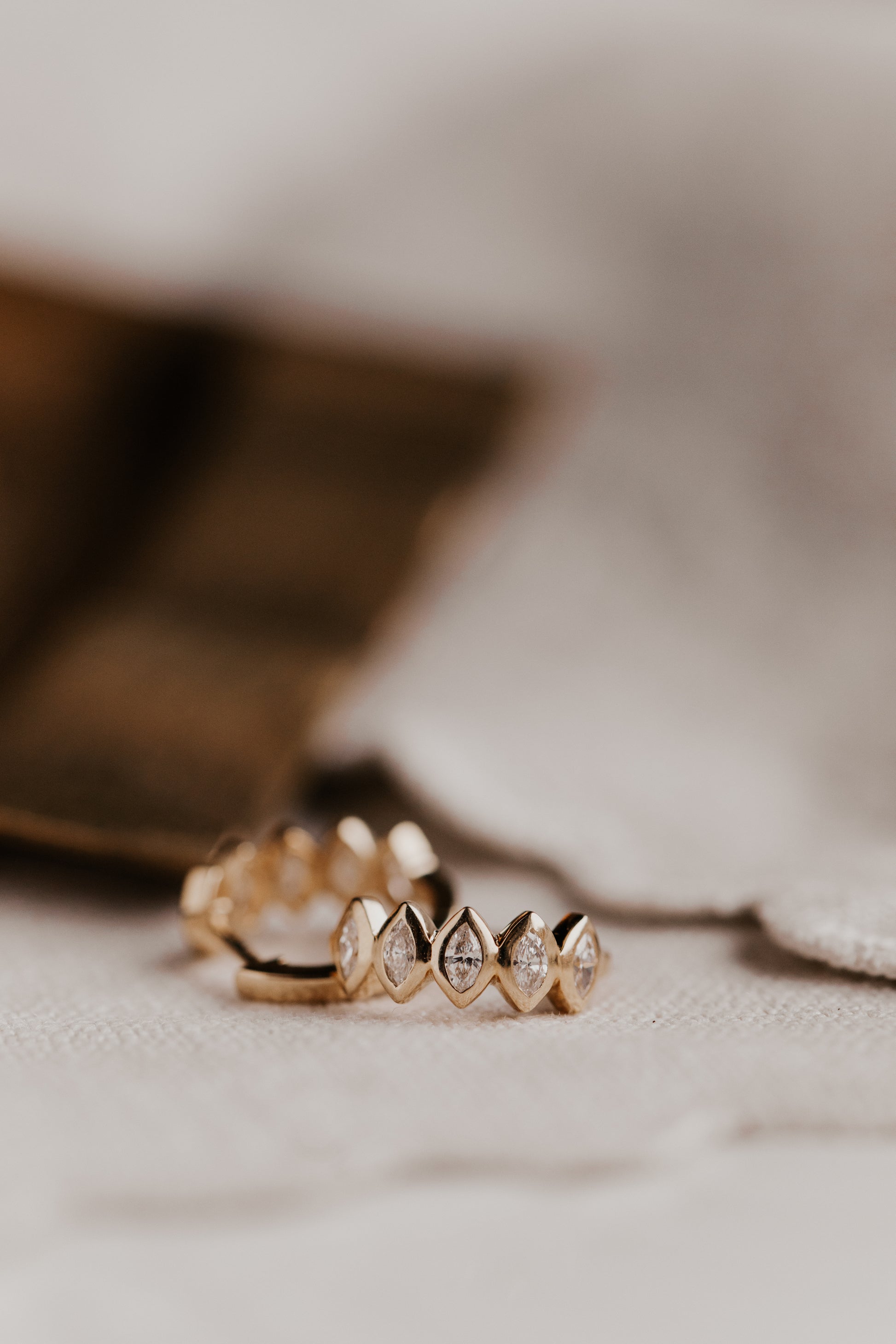 Marquise Bezel Set Diamond Huggie Earrings