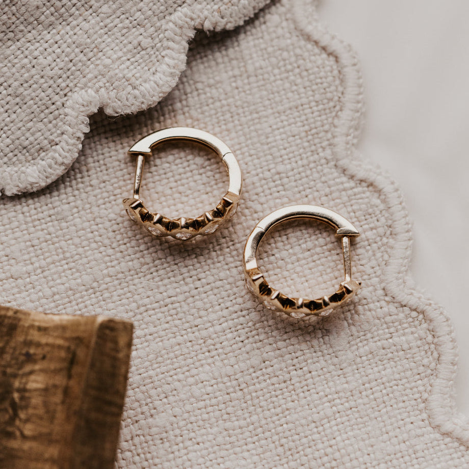 Marquise Bezel Set Diamond Huggie Earrings clasp