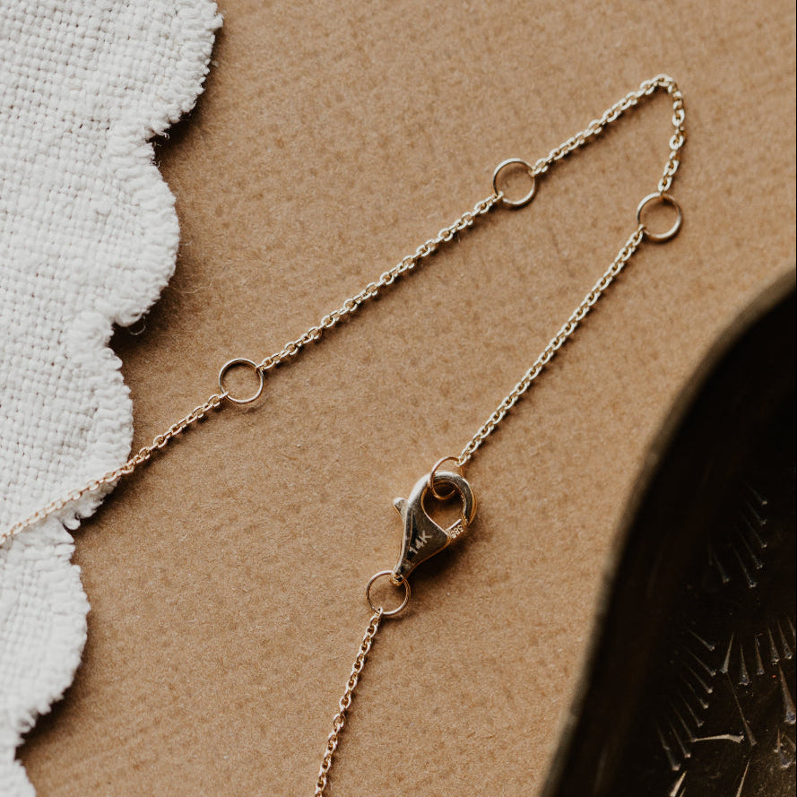 Mini Pave Diamond Bar Necklace on an adjustable length gold chain