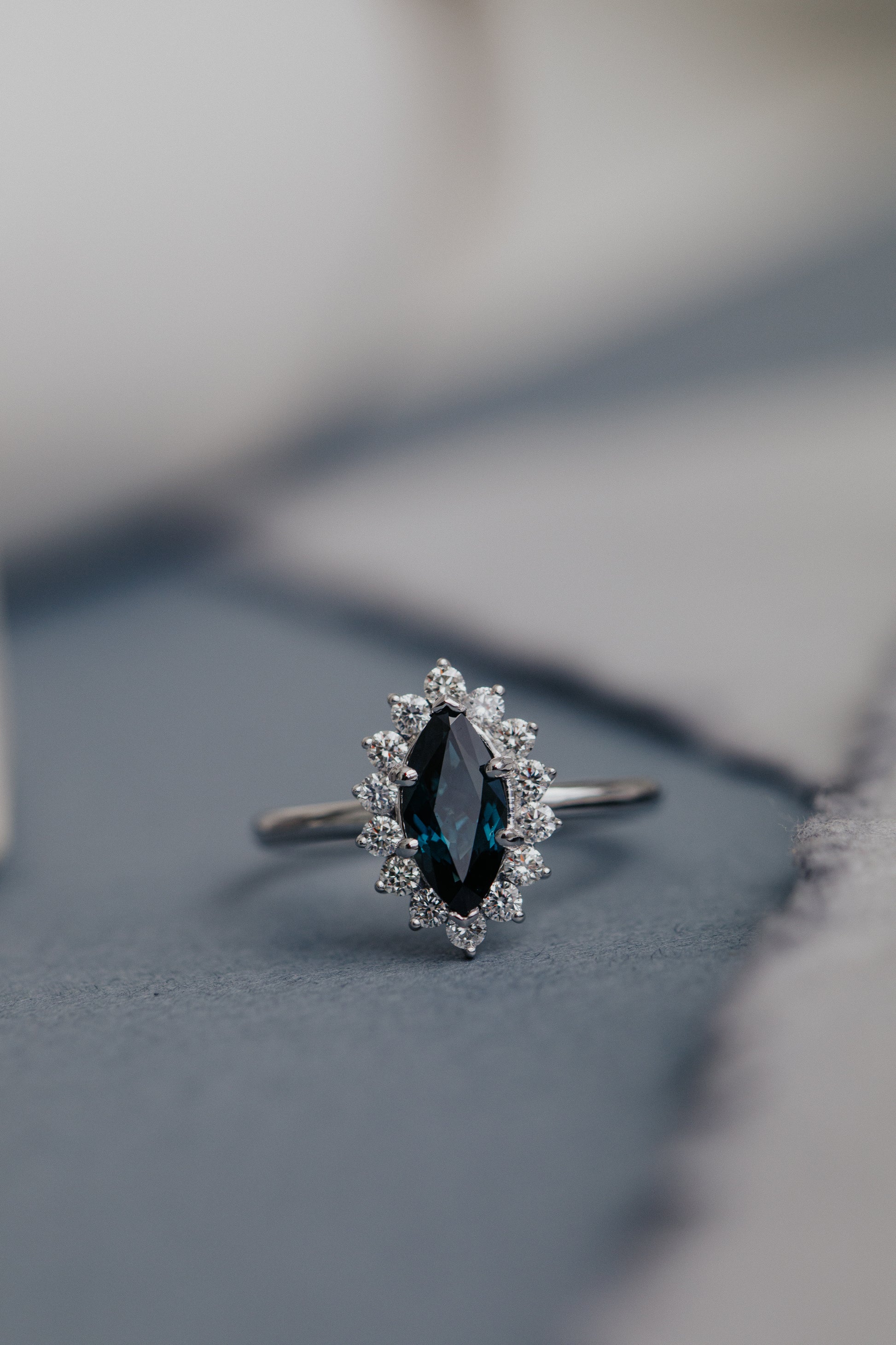 The Nova 1.09 ct Marquise Blue Sapphire Engagement Ring in 14k white gold