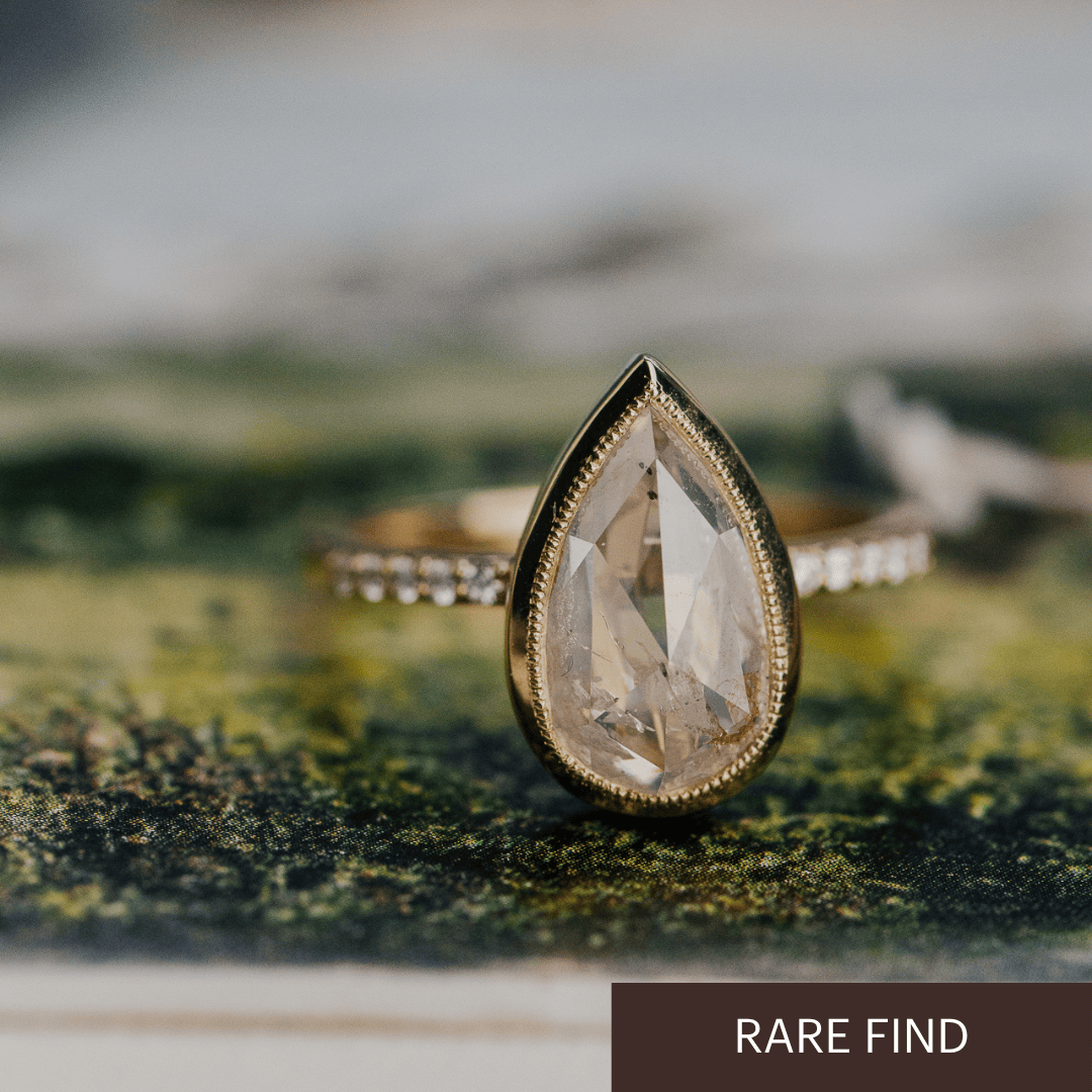 The Lyell 3.31 ct Pear Clear and Peach Rustic Diamond Ring