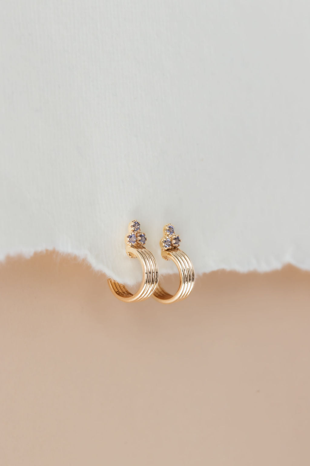 Three Iolite with Textured Hoop Earrings