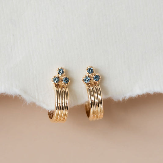 Three Blue Topaz with Textured Hoop Earrings