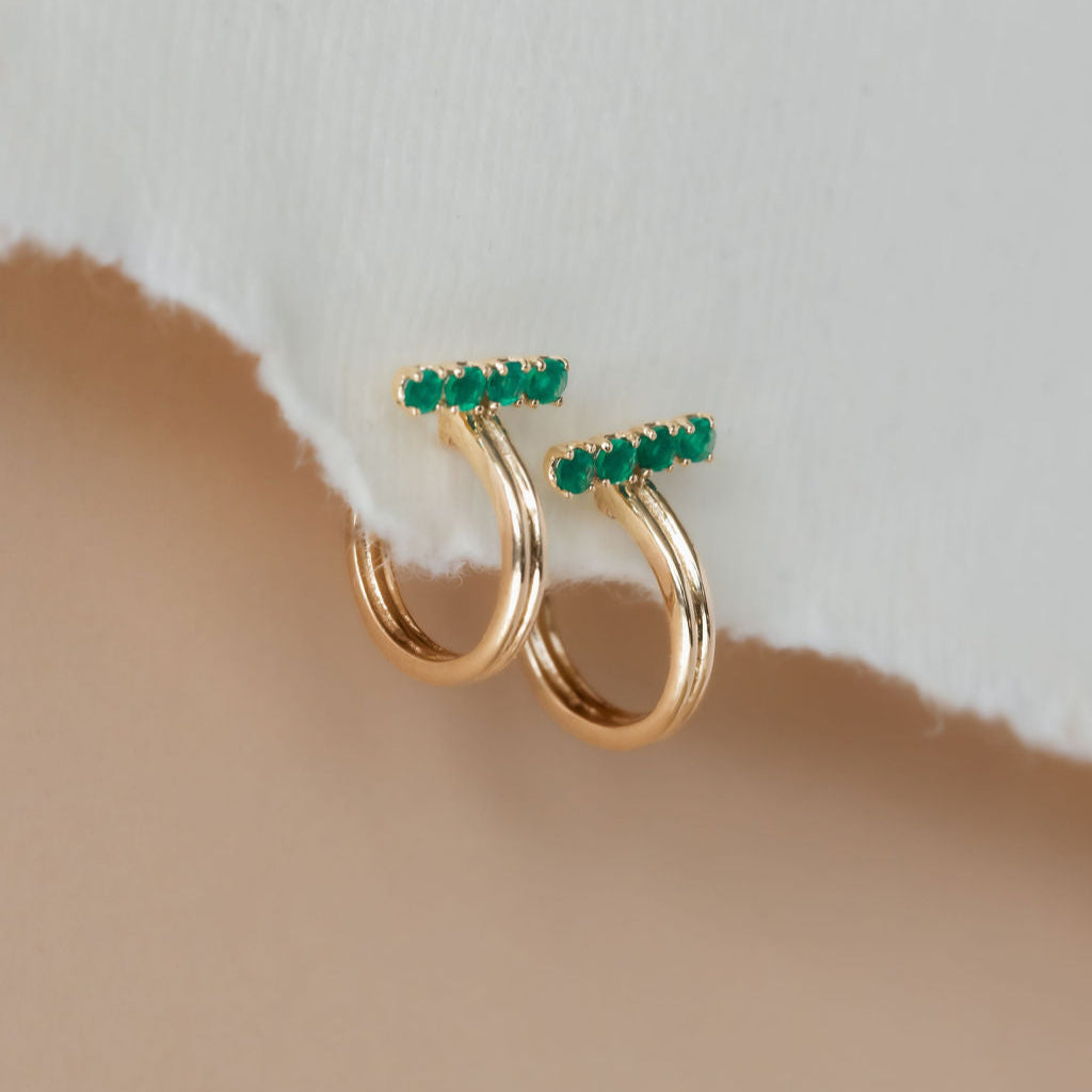 Green Onyx Bar with Thin Hoop Earrings