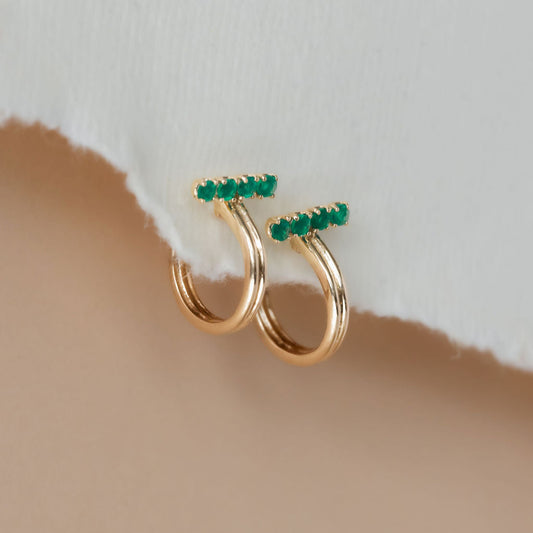 Green Onyx Bar with Thin Hoop Earrings