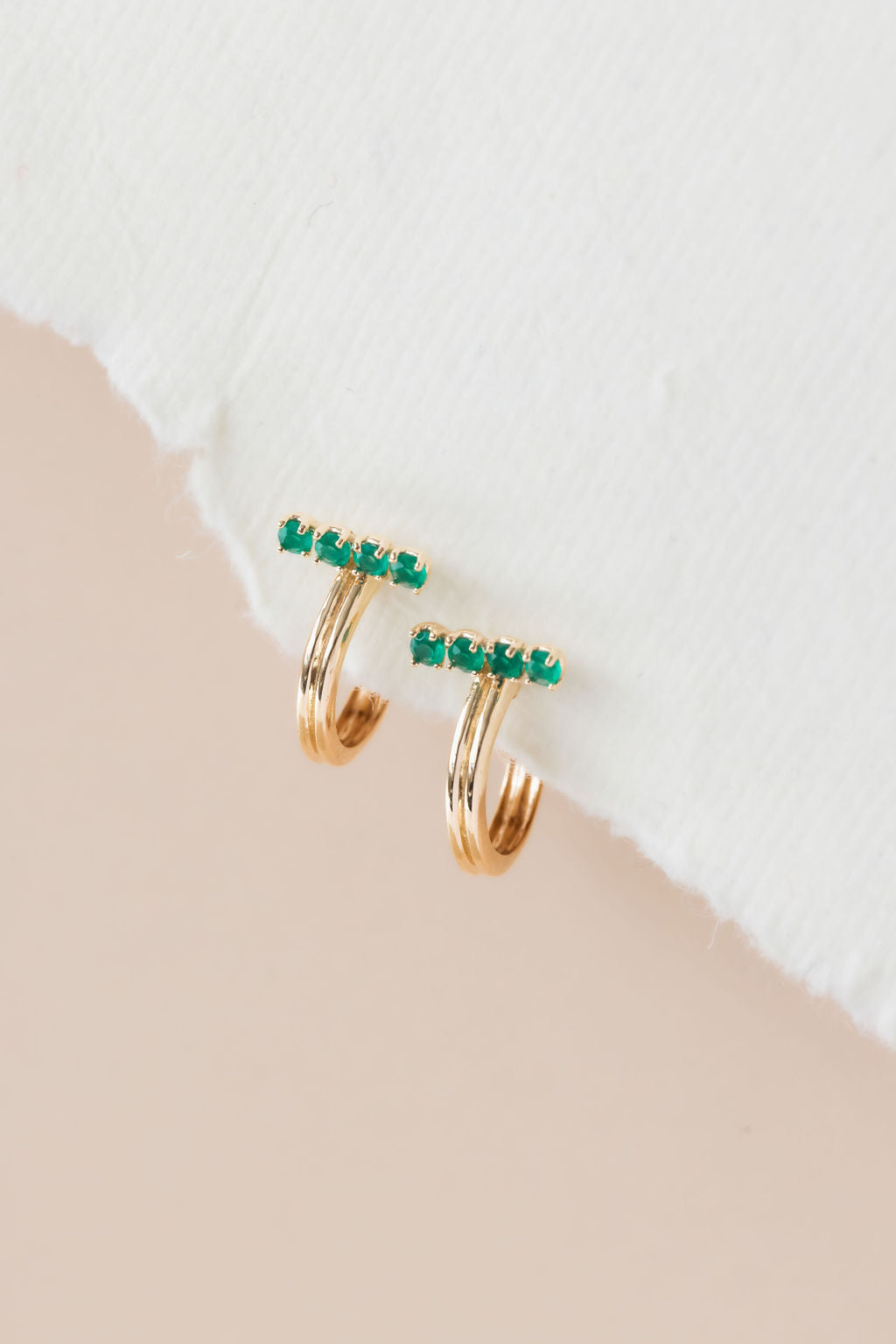 Green Onyx Bar with Thin Hoop Earrings