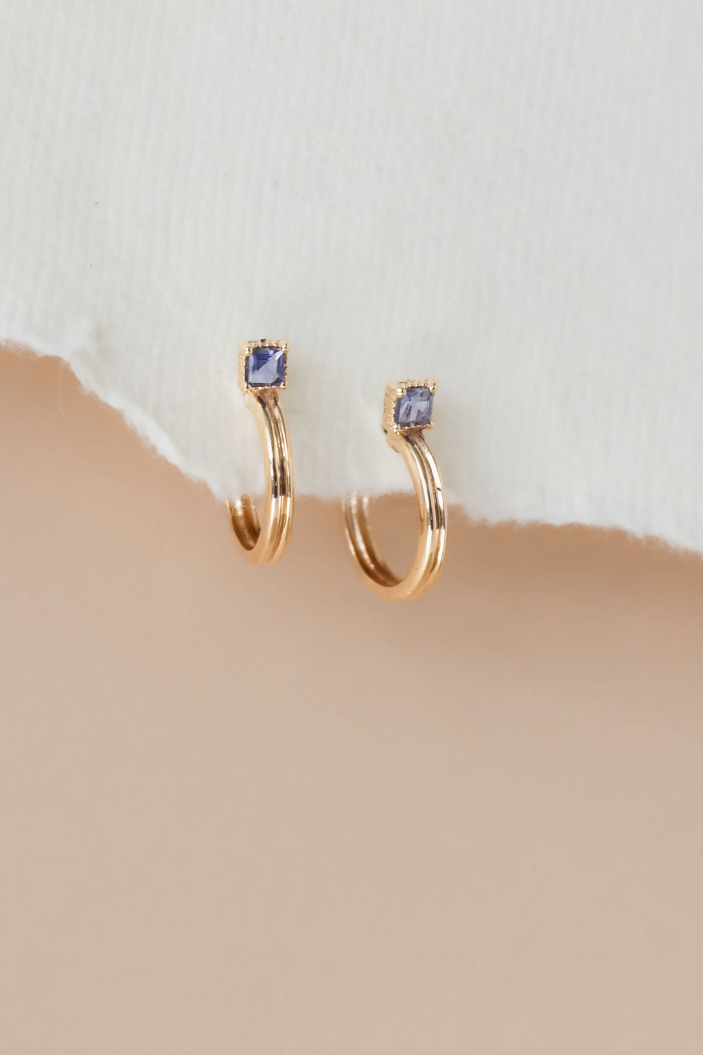 Iolite with Thin Textured Hoop Earrings