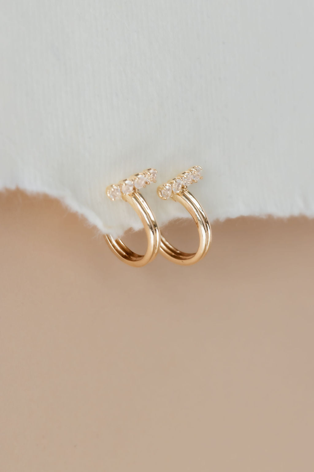 Moonstone Bar with Thin Hoop Earrings