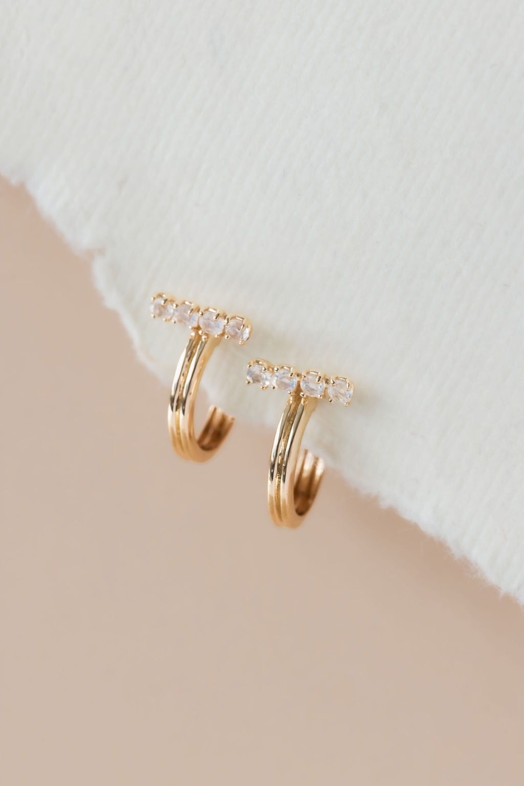 Moonstone Bar with Thin Hoop Earrings