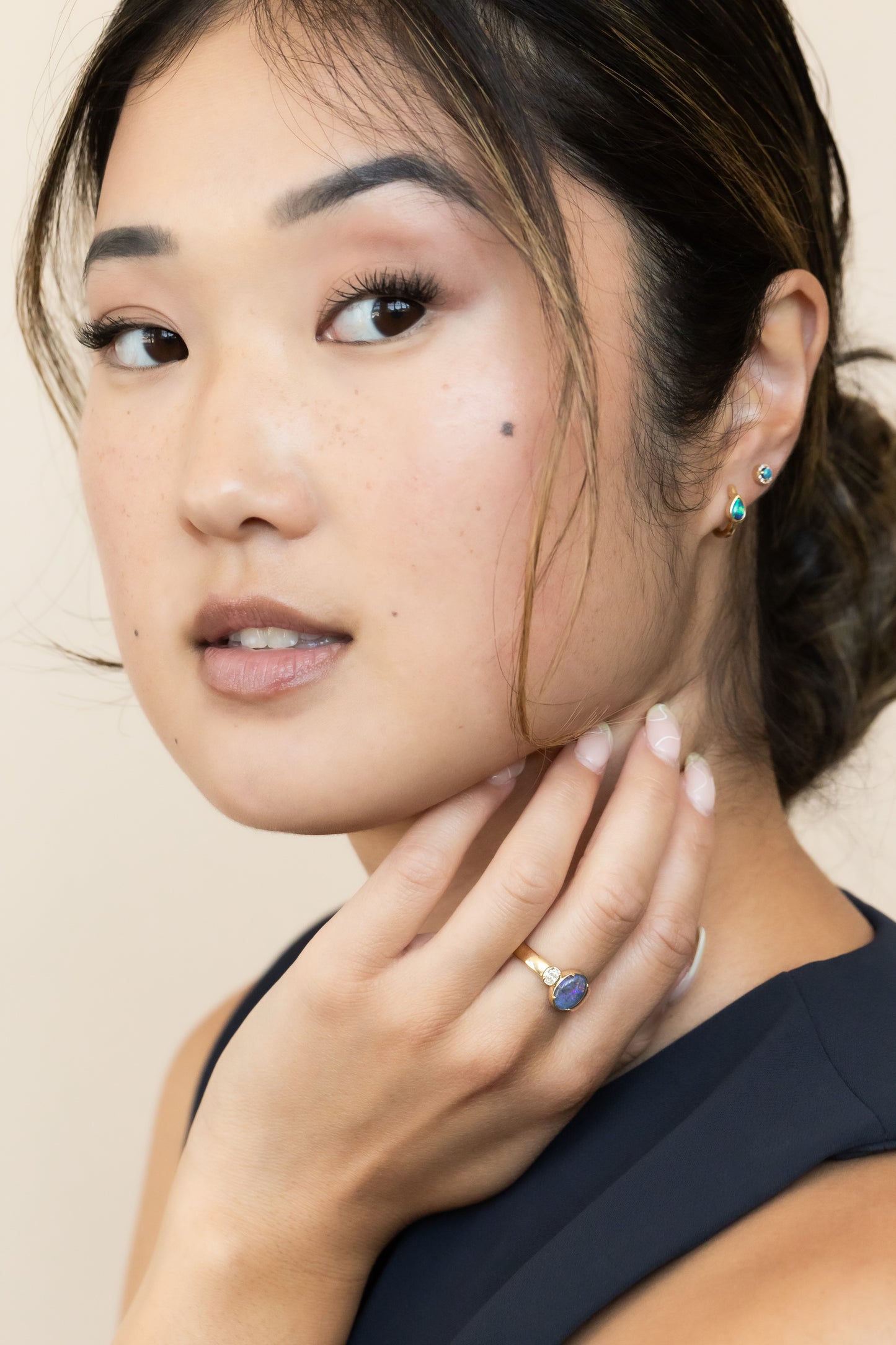 Pear Opal Huggie Earrings