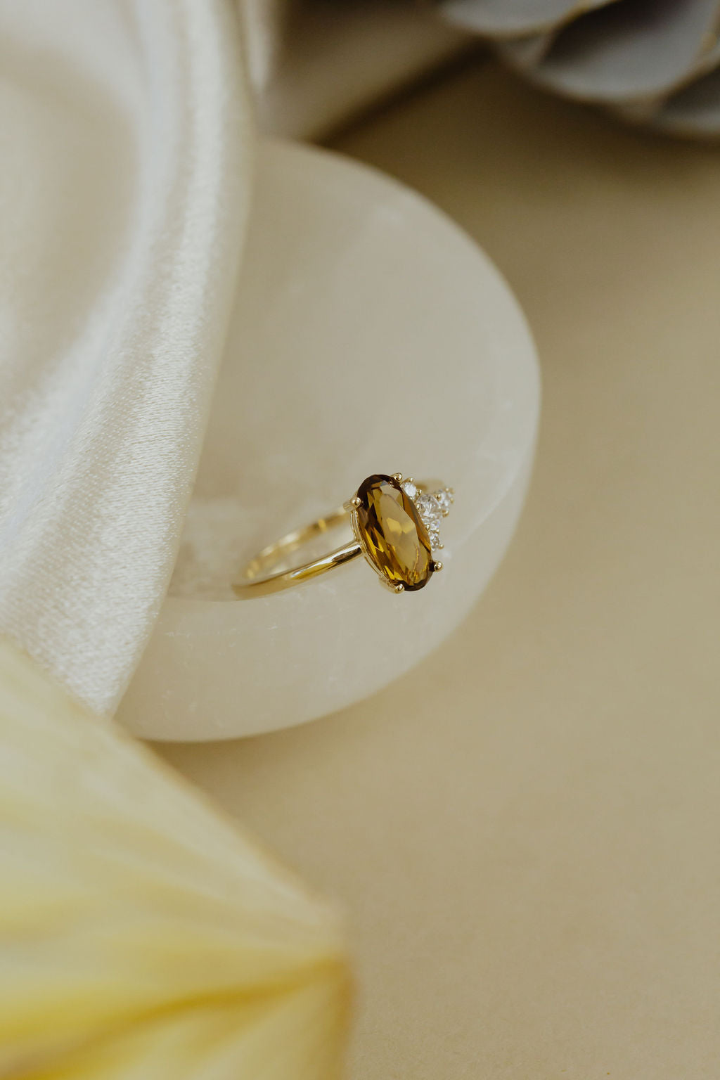 1.27 ct Long Oval Champagne Quartz Ring