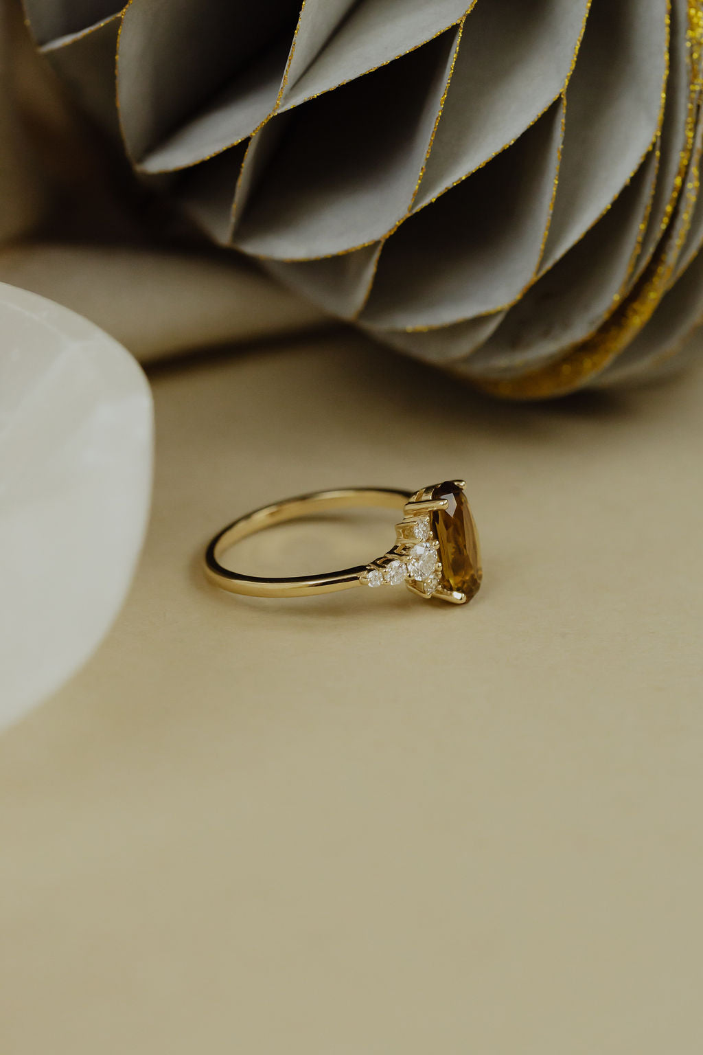 1.27 ct Long Oval Champagne Quartz Ring